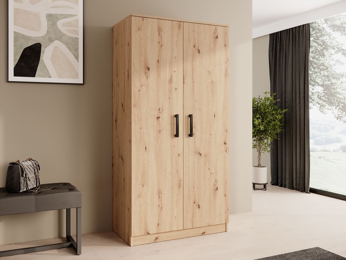 Beautysofa Kleiderschrank TREND 2-türig mit Selbsteinzug, Kleiderstange und 5 Einlegeböden (verschiedene Farben, mit oder ohne Schubladen)