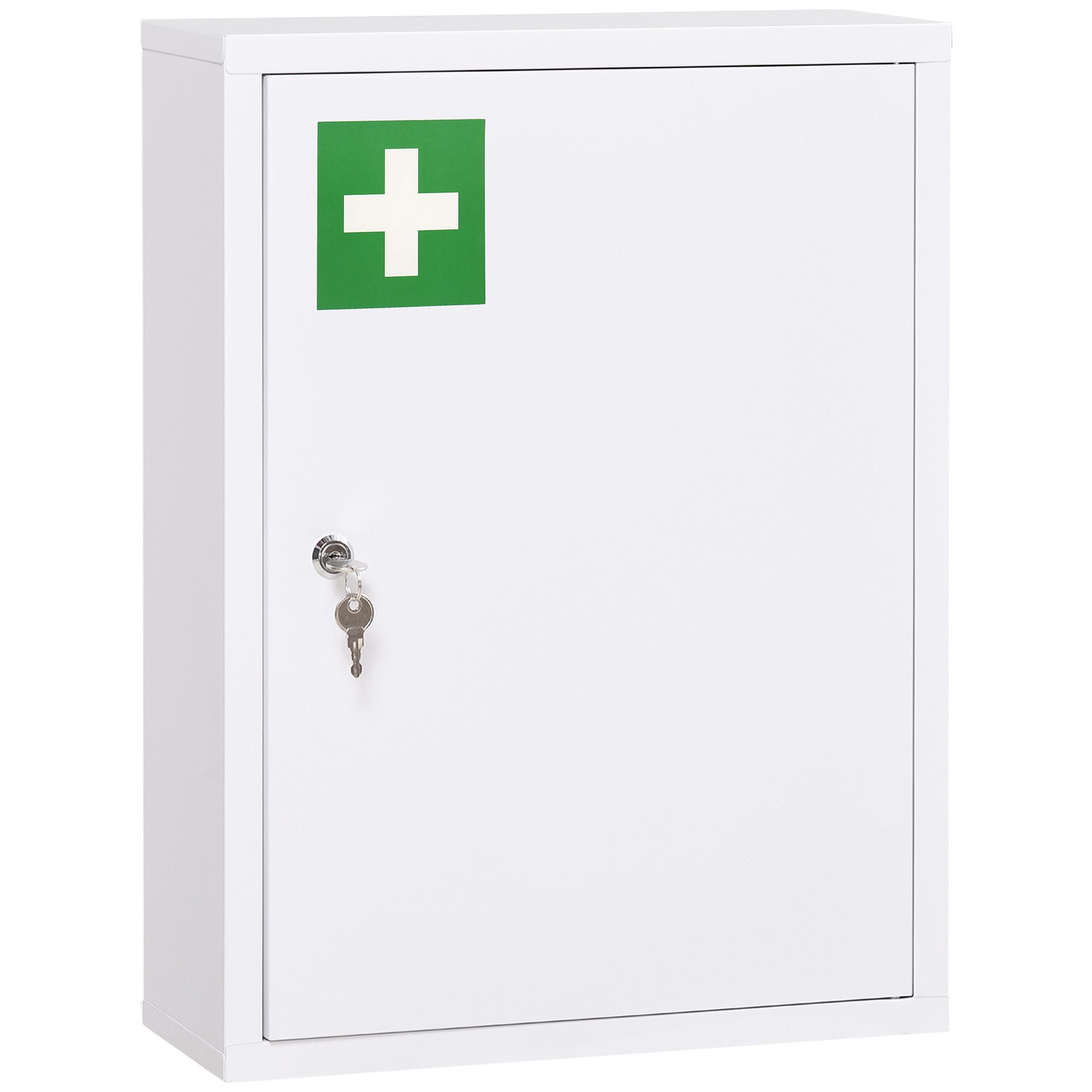 Kleankin Medizinschrank Apothekerschrank, Medikamentenschrank, mit 2 Schlüsseln, Stahl (Erste Hilfe Schrank, 1-St., Medikamentenschrank) Stahl, Weiß, 40 x 15 x  – Bild 2 von 5