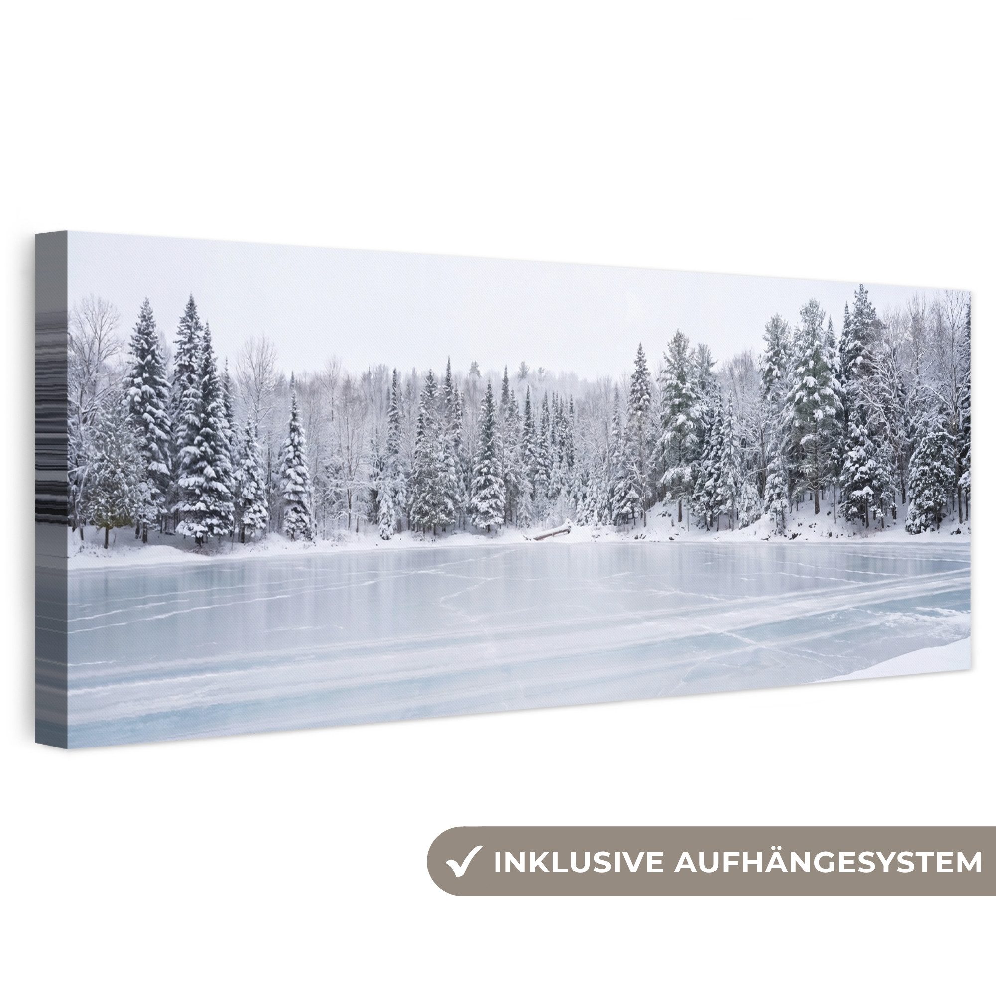 OneMillionCanvasses® Leinwandbild Panorama Mehr - Kiefer - Eis - Winter - Beruhigend, Fotodruck (1 St), Wandbild, Deko Schlafzimmer Wohnzimmer Flur 60x20 cm