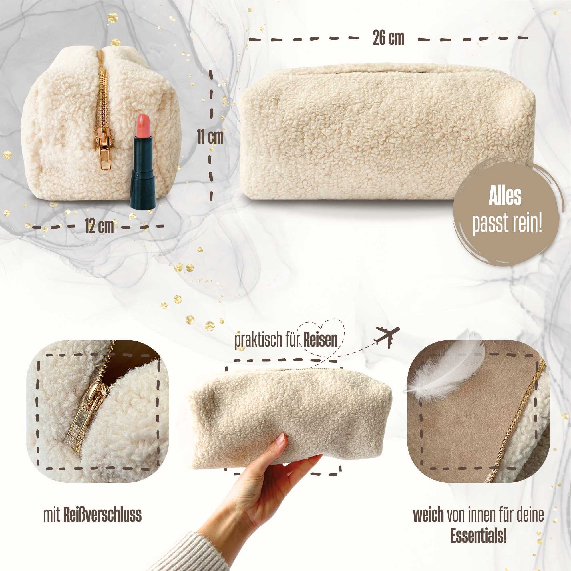 my STITCHERY Kosmetiktasche Teddy Kosmetiktasche - Plüsch Schminktasche ideal als Organizer