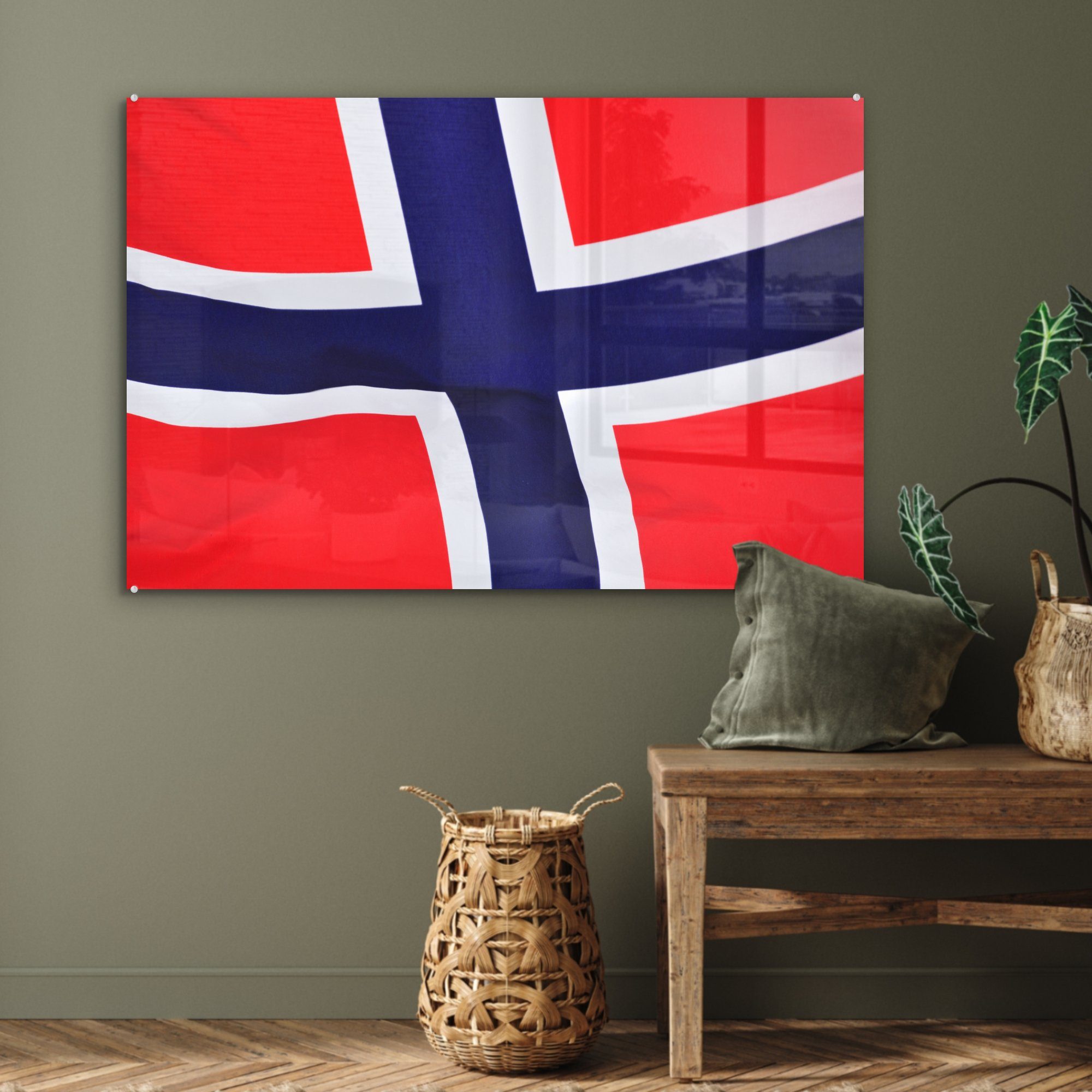 von MuchoWow & (1 St), Wohnzimmer Schlafzimmer Acrylglasbild Acrylglasbilder Flagge Norwegen, der Nahaufnahme