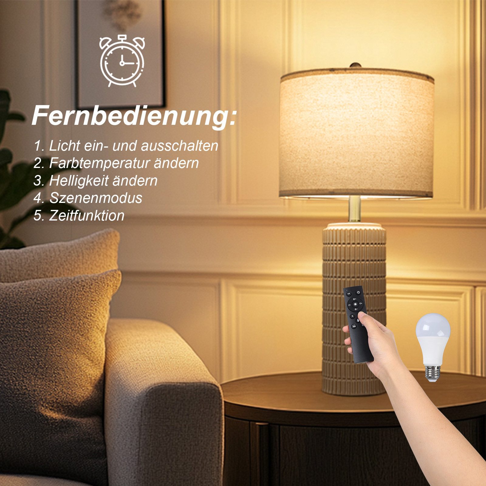 Jibenhome Schreibtischlampe Dimmable Leinenlampenschirm Keramiktischlampe m günstig online kaufen