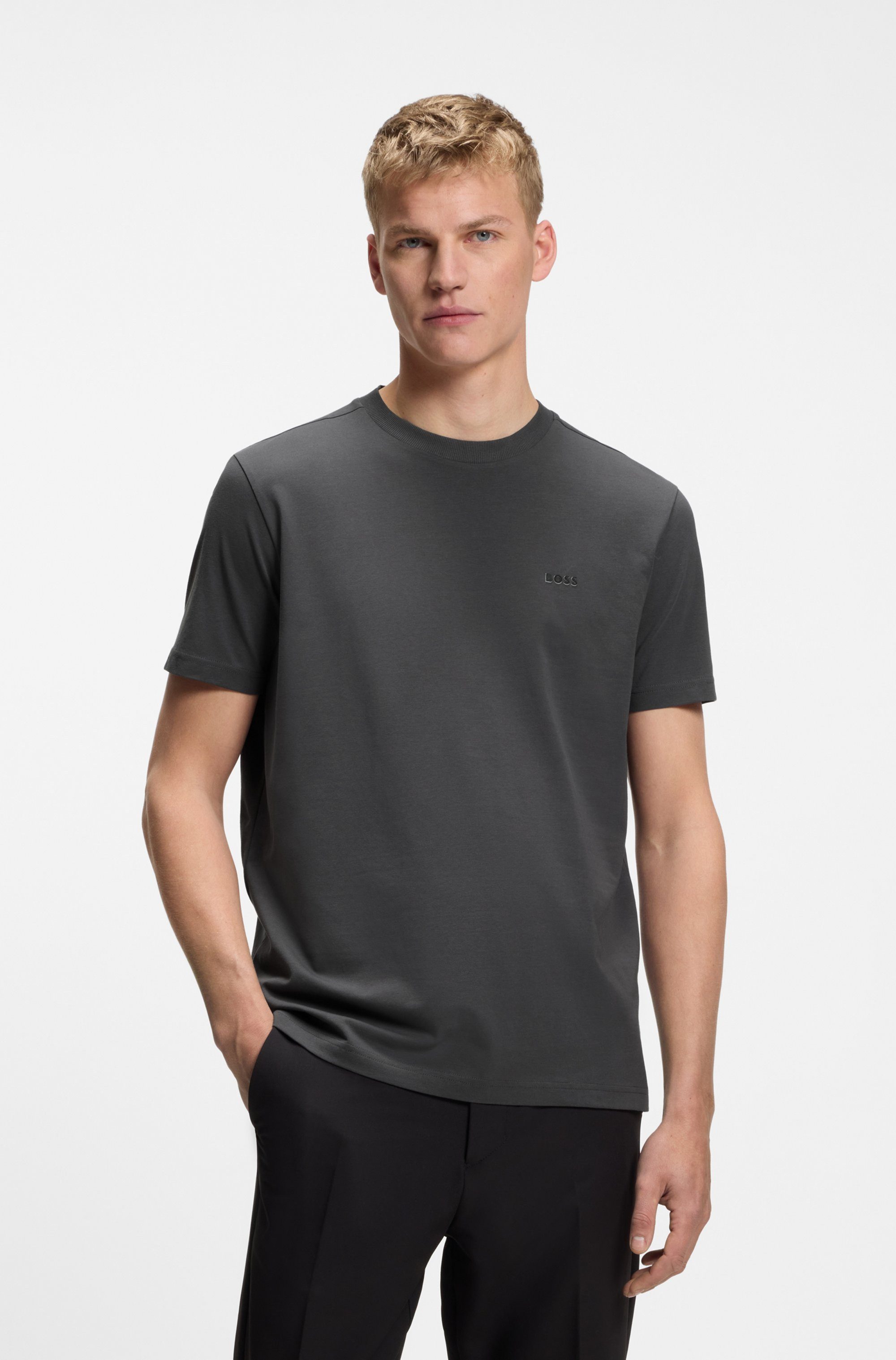 BOSS GREEN Rundhalsshirt Tee mit gummiertem Kontrast-Logo