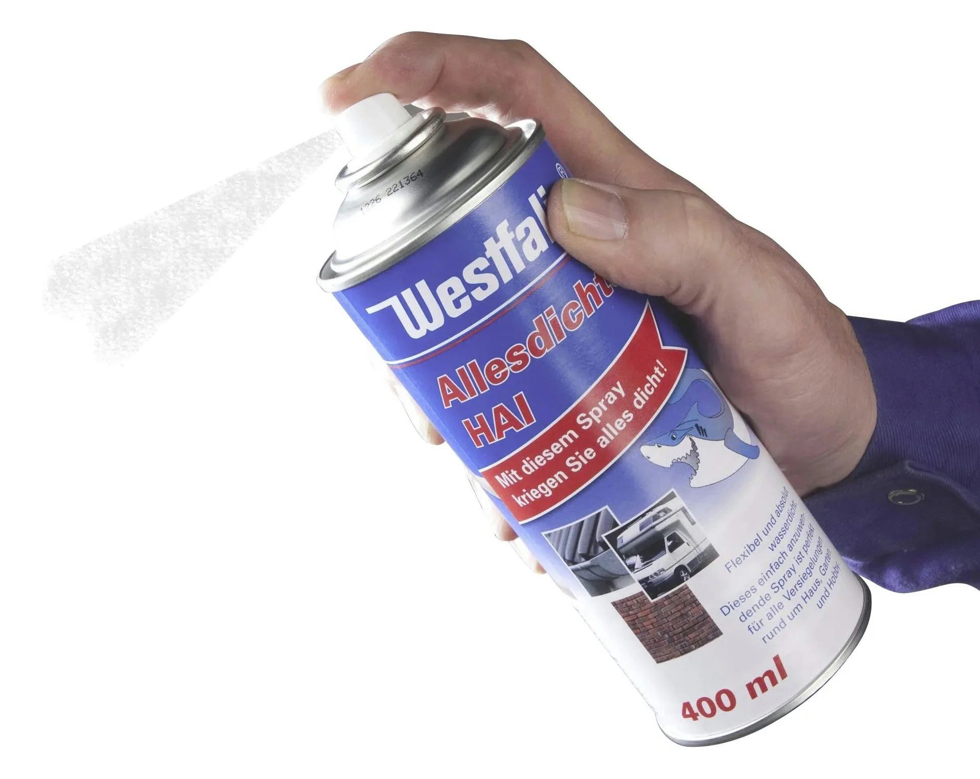 Westfalia Werkzeug Dichtstoff Allesdicht-Hai Abdichtungsspray, 400 ml, transparent, 400 ml, transparent, für innen und außen