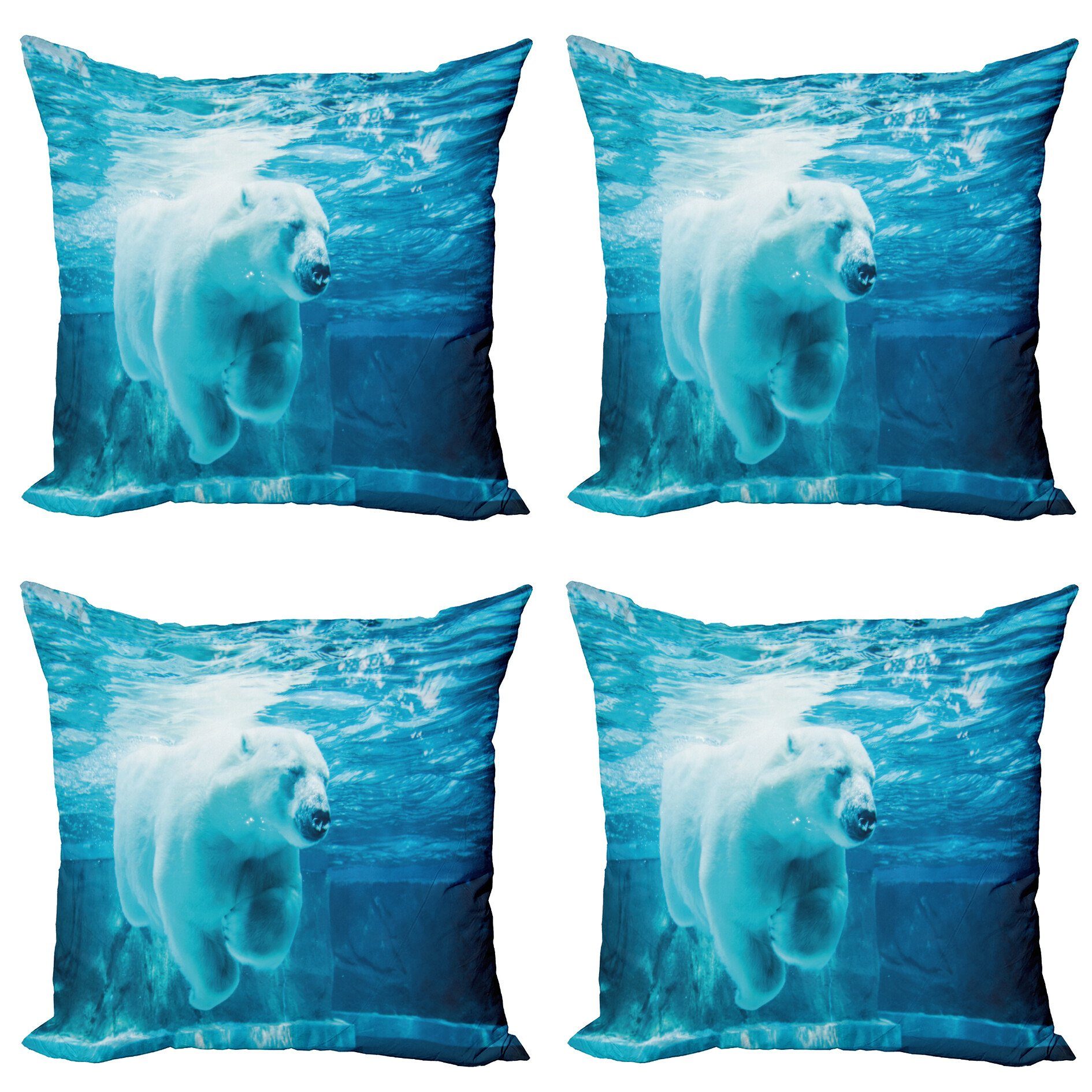 Kissenbezüge Modern Accent Doppelseitiger Digitaldruck, Abakuhaus (4 Stück), Bär Arctic Polar Unterwasser