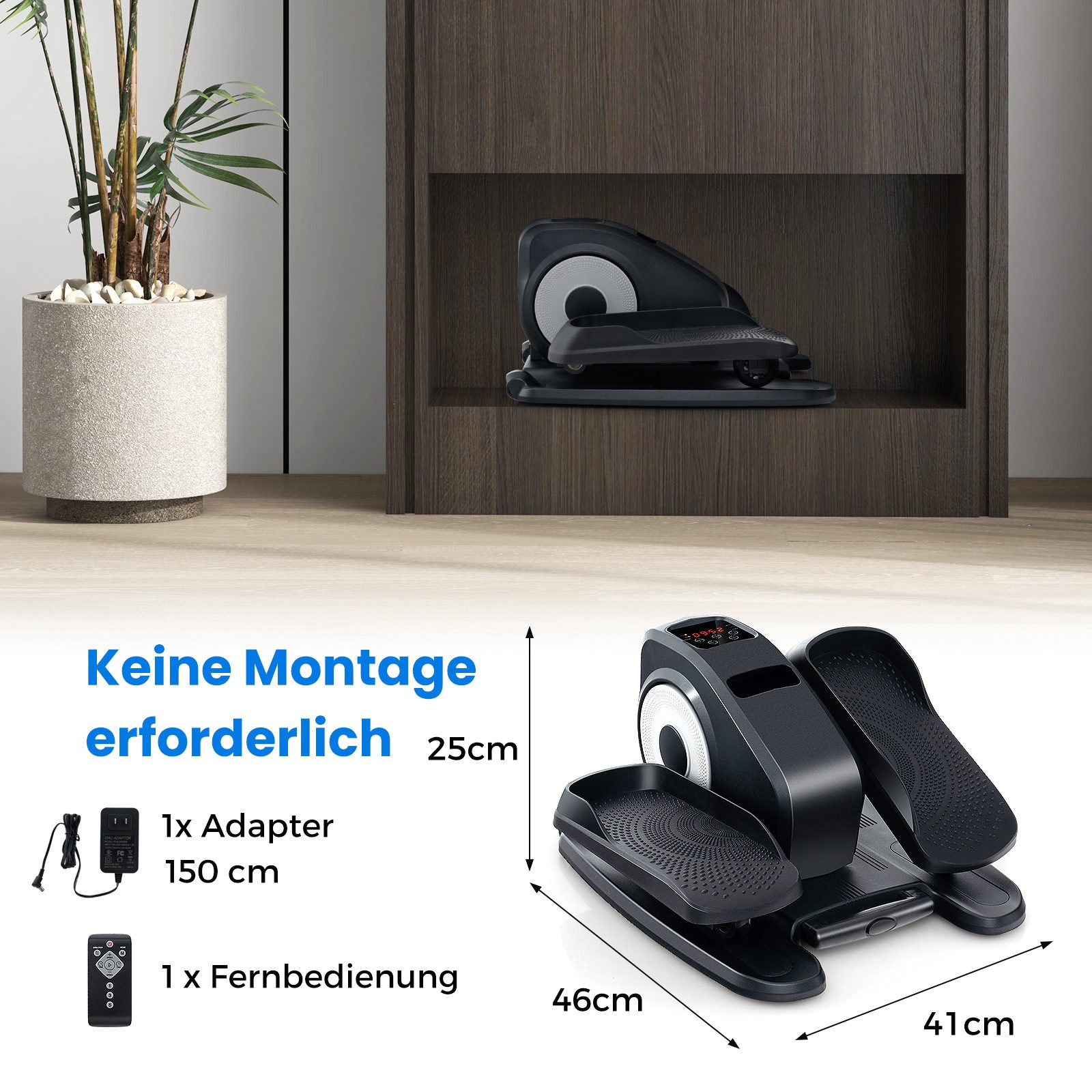 COSTWAY Ellipsentrainer, Mini-Stepper für Zuhause mit 5 einstellbare Geschwindigkeiten