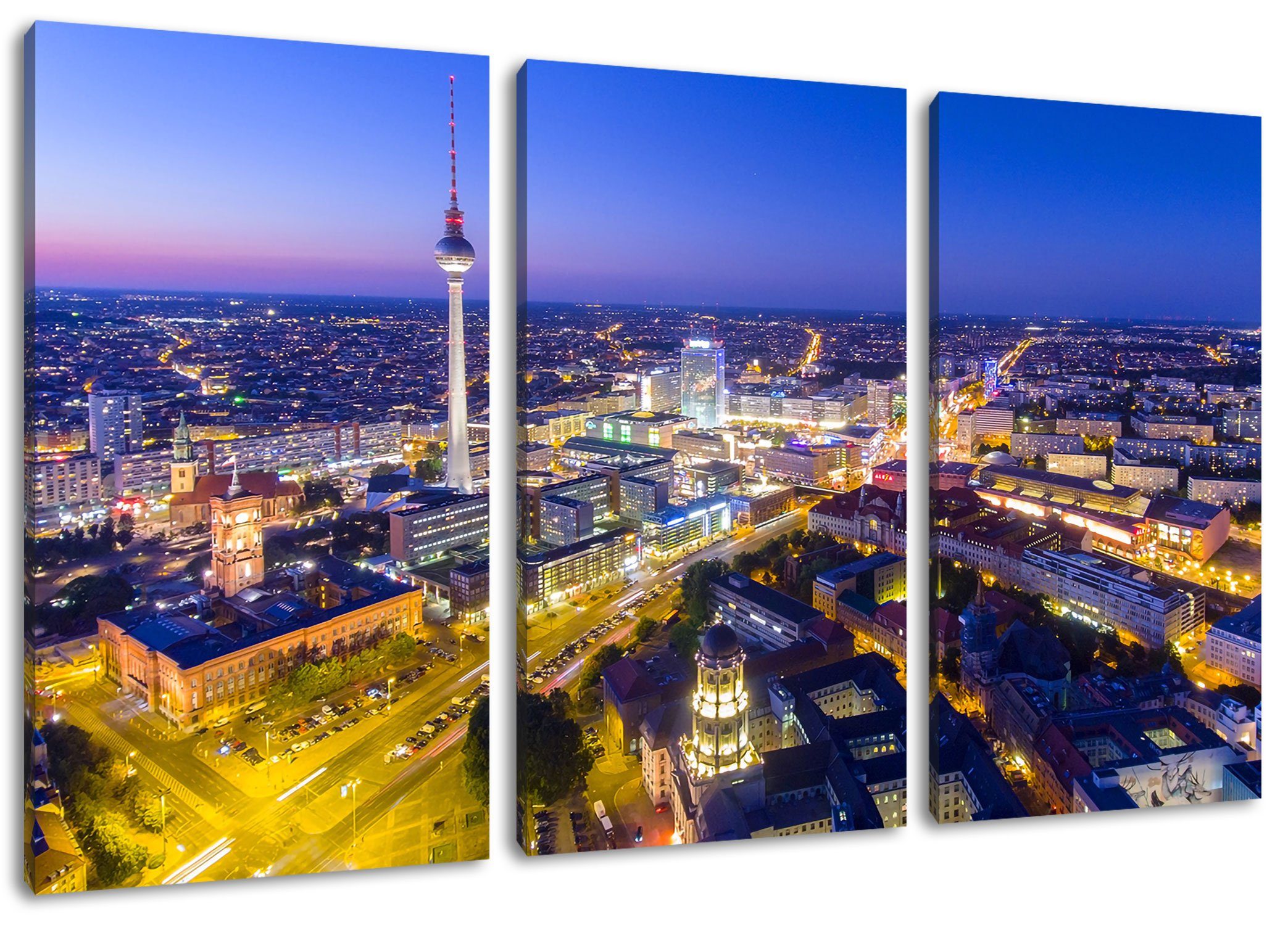 Pixxprint Leinwandbild Berlin City fertig Zackenaufhänger St), City Leinwandbild inkl. Berlin bespannt, (120x80cm) Panorama Panorama, 3Teiler (1