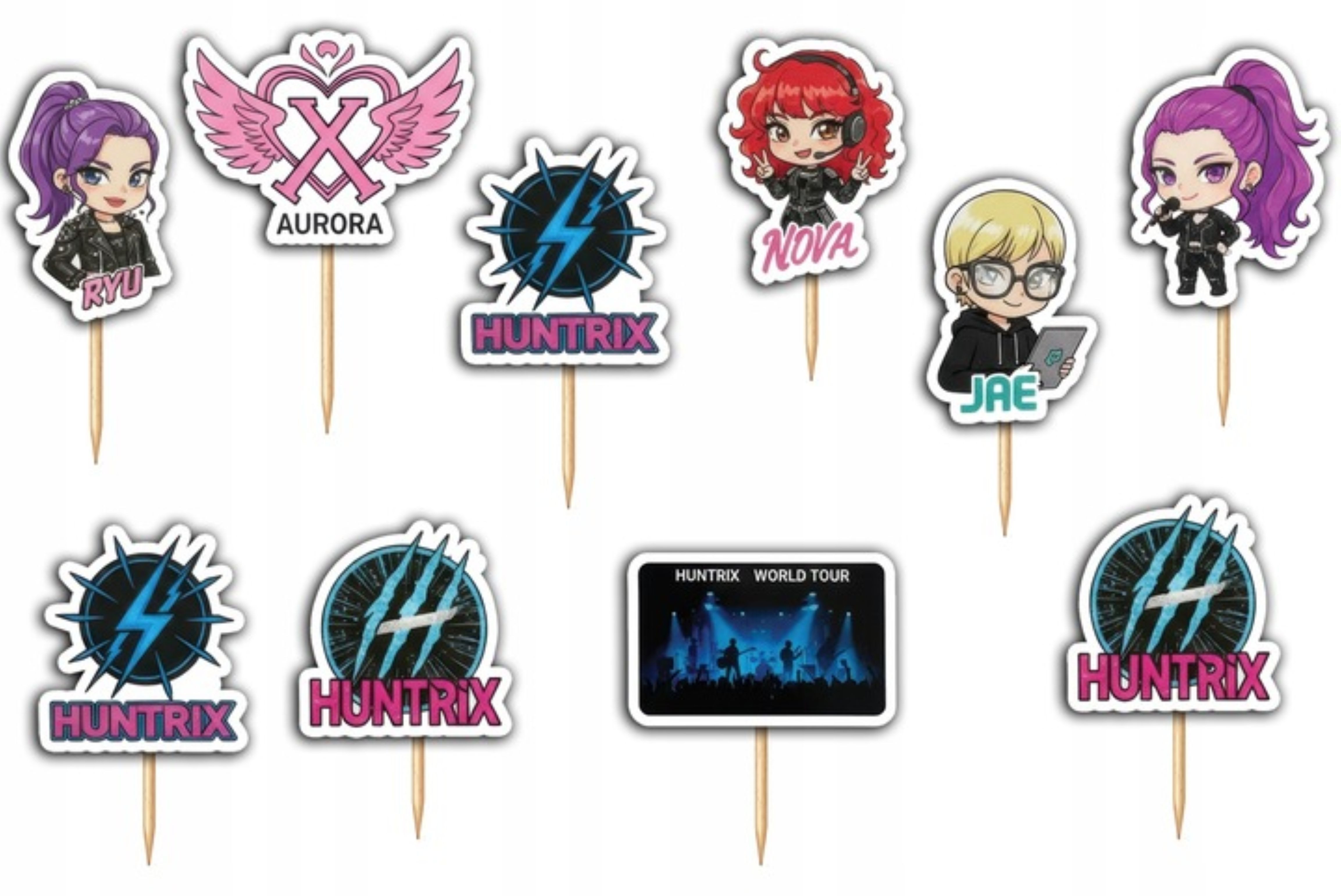 Festivalartikel Tortenstecker Kuchen Topper Set Huntrix Saja Boys K-Pop – 10 Stück Tortendeko, (1-tlg)