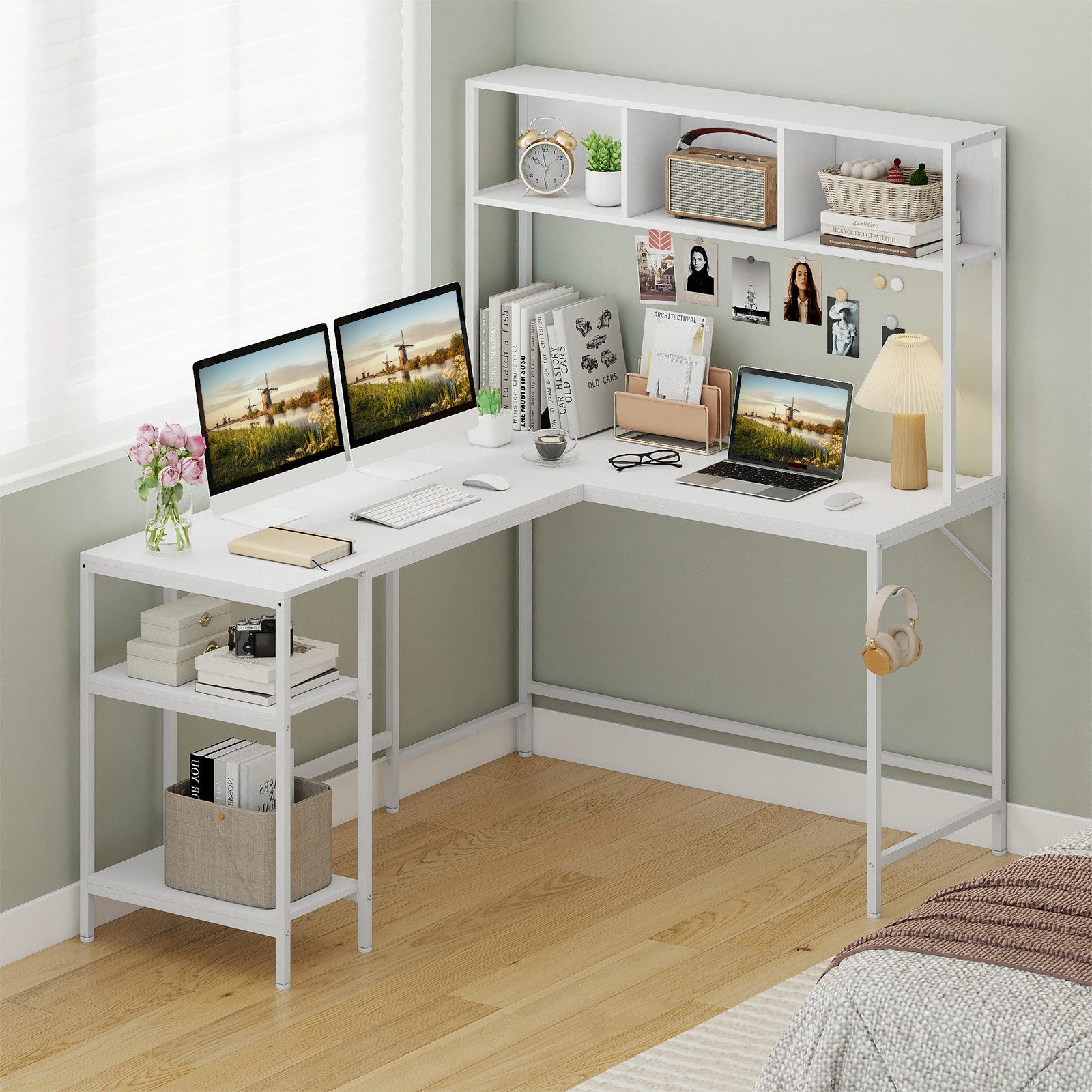 COSTWAY Eckschreibtisch, mit Bücherregal L-förmiger Schreibtisch 150x120cm günstig online kaufen