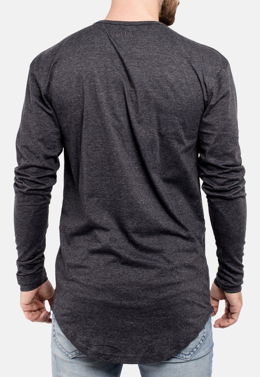 Blackskies T-Shirt Side Zip Langarm Medium T-Shirt Longshirt Charcoal