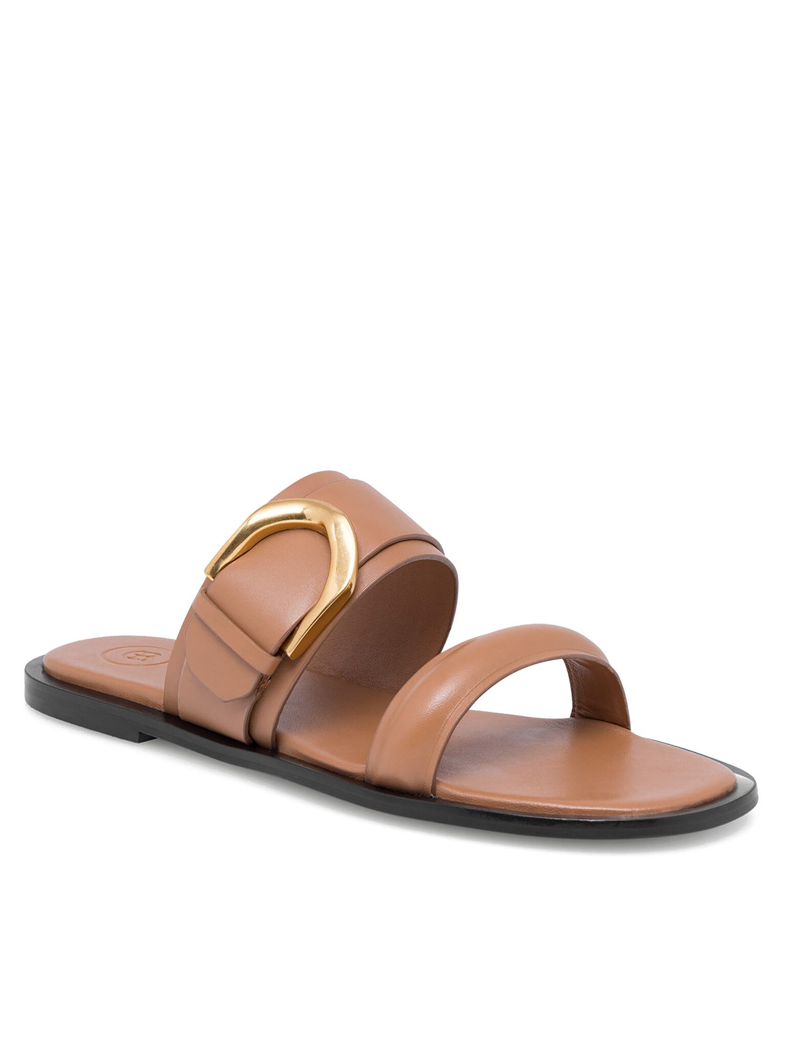 GINO ROSSI Gino Rossi ELZA‑112686 – Damen-Lederpantoletten Braun Pantolette Goldene Verzierung, offener Zehenbereich, leicht