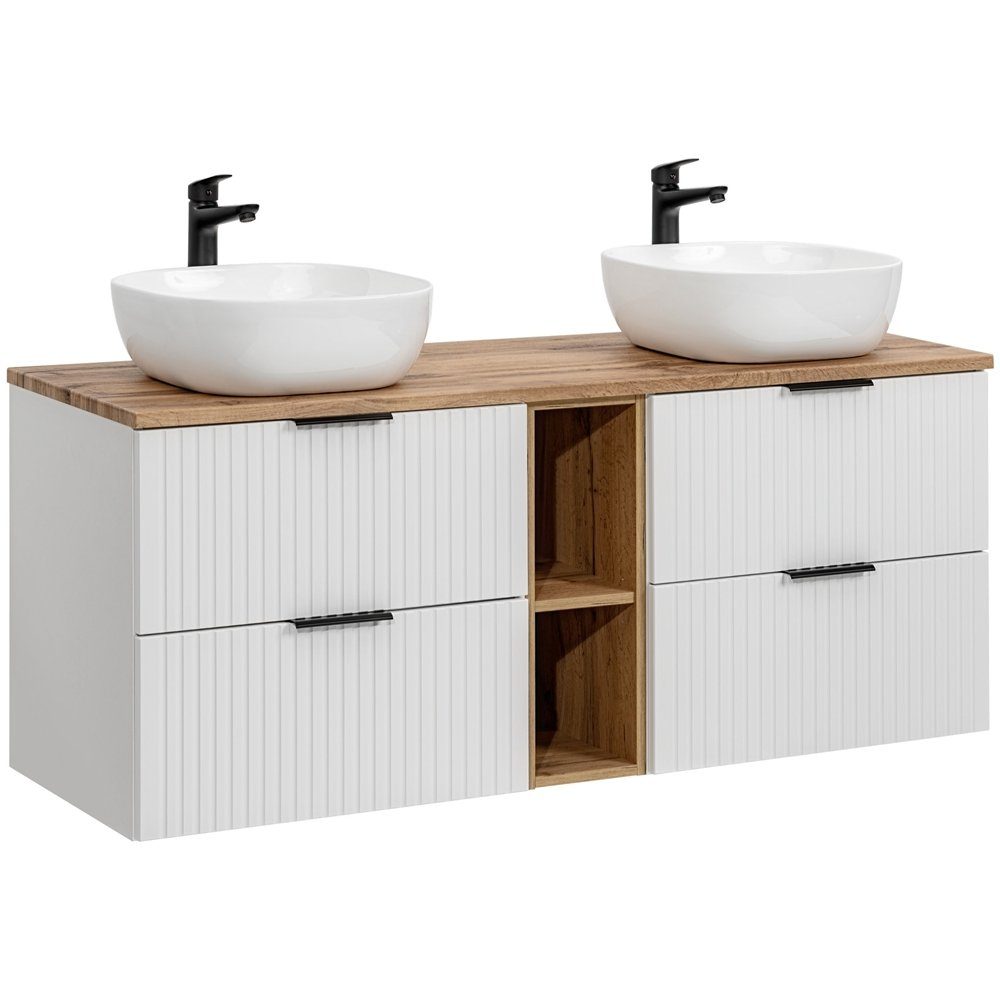 Lomadox Doppelwaschtisch ADELAIDE-56-WHITE, 140cm breit mit 2 Aufsatzbecken günstig online kaufen