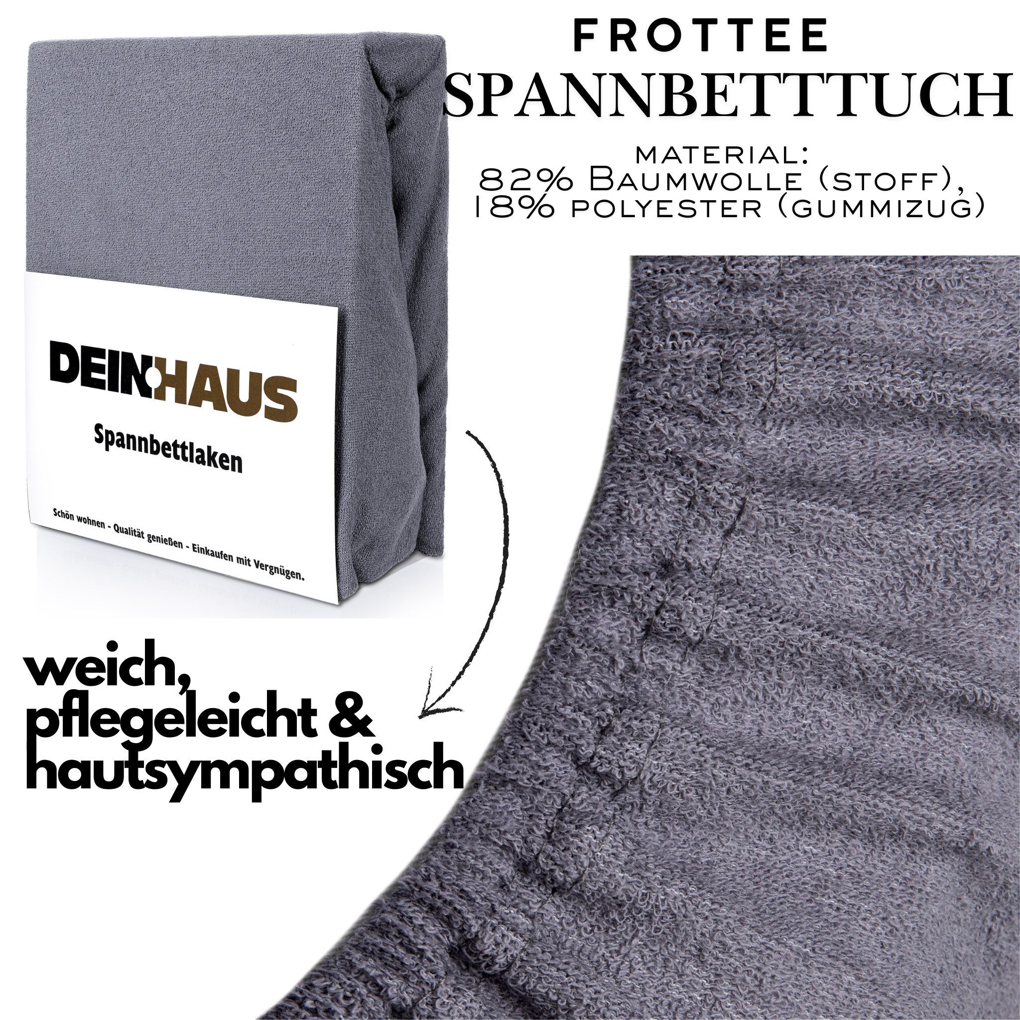 DH DEIN . HAUS Spannbettlaken Frottee SOFT, Baumwolle, Gummizug: rundum, (1 Stück), weich saugfähig atmungsaktiv Rundumgummi formstabil bis 20 cm