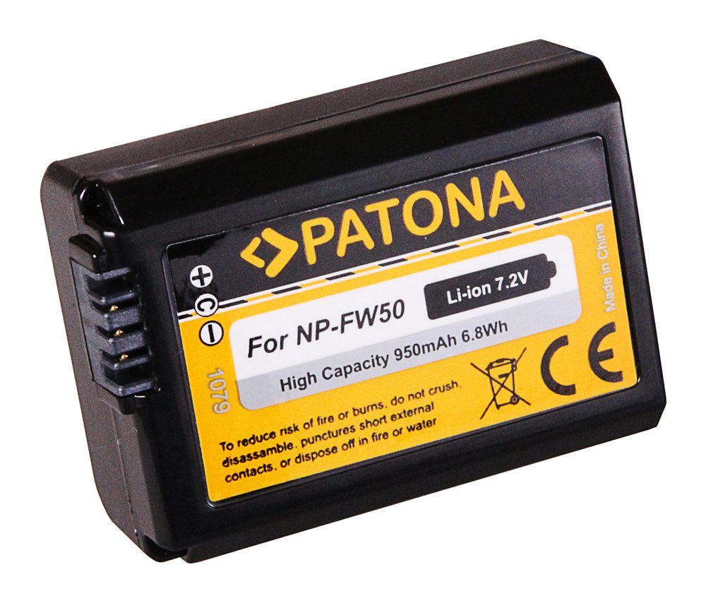 Patona 3in1 Zubehör Set für die Sony Alpha 6000 6300 6400 Kamera-Akku NP-FW50 950 mAh (7,2 V), Premium Kamera Akku Ersatz, 950 mAh 7,2 V inkl. USB-C Ladegerät