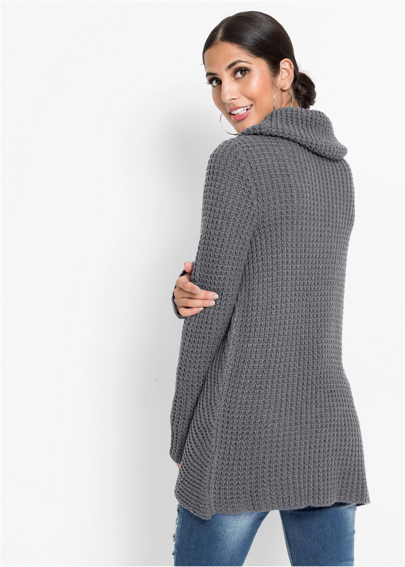 bonprix Strickpullover mit weitem Rollkragen mit Riegel, asymmetrische Lagenoptik