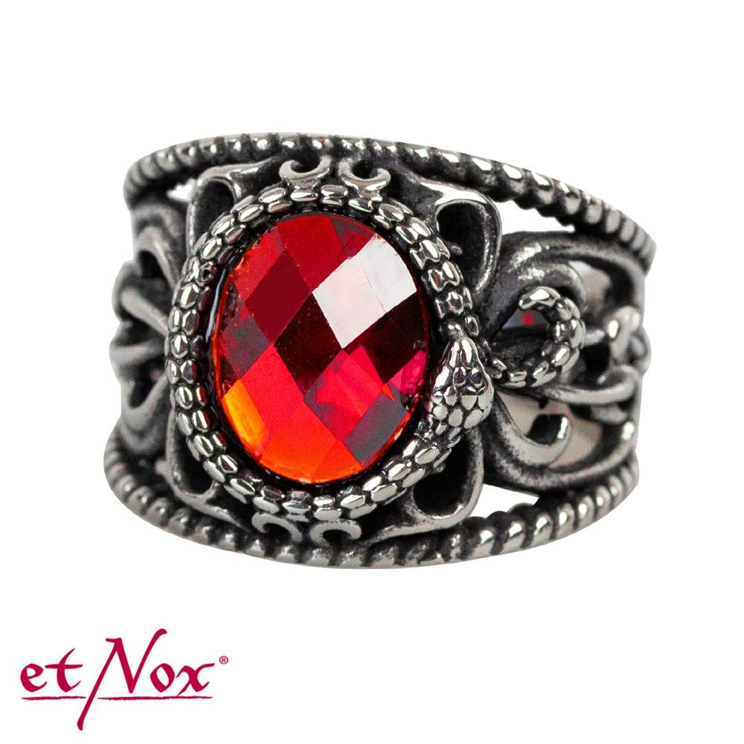 etNox Siegelring Herren Siegelring mit rotem Stein und Schlange