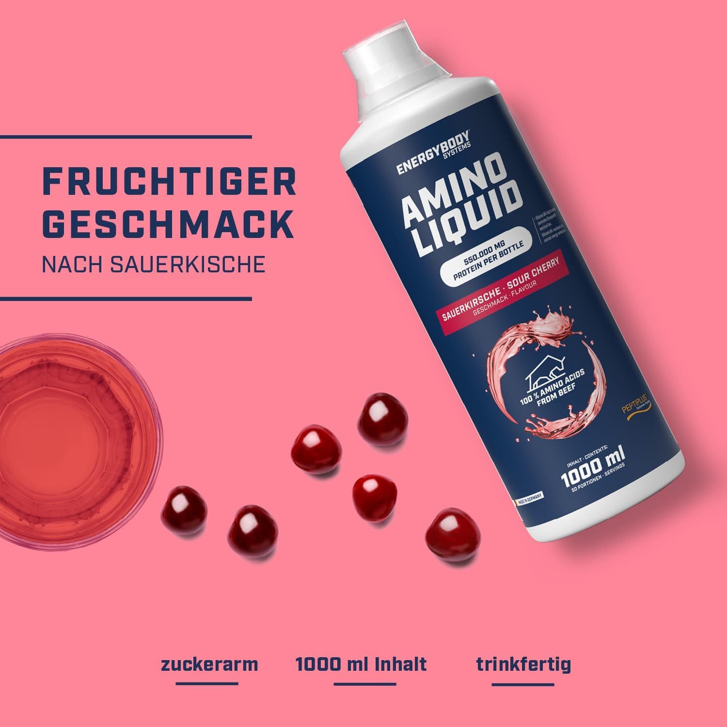 Energybody Systems Amino Liquid, flüssige Aminosäuren aus bioaktiven Kollagenpeptiden Flüssigkeit, Peptiplus Performance Peptides, 1 Liter