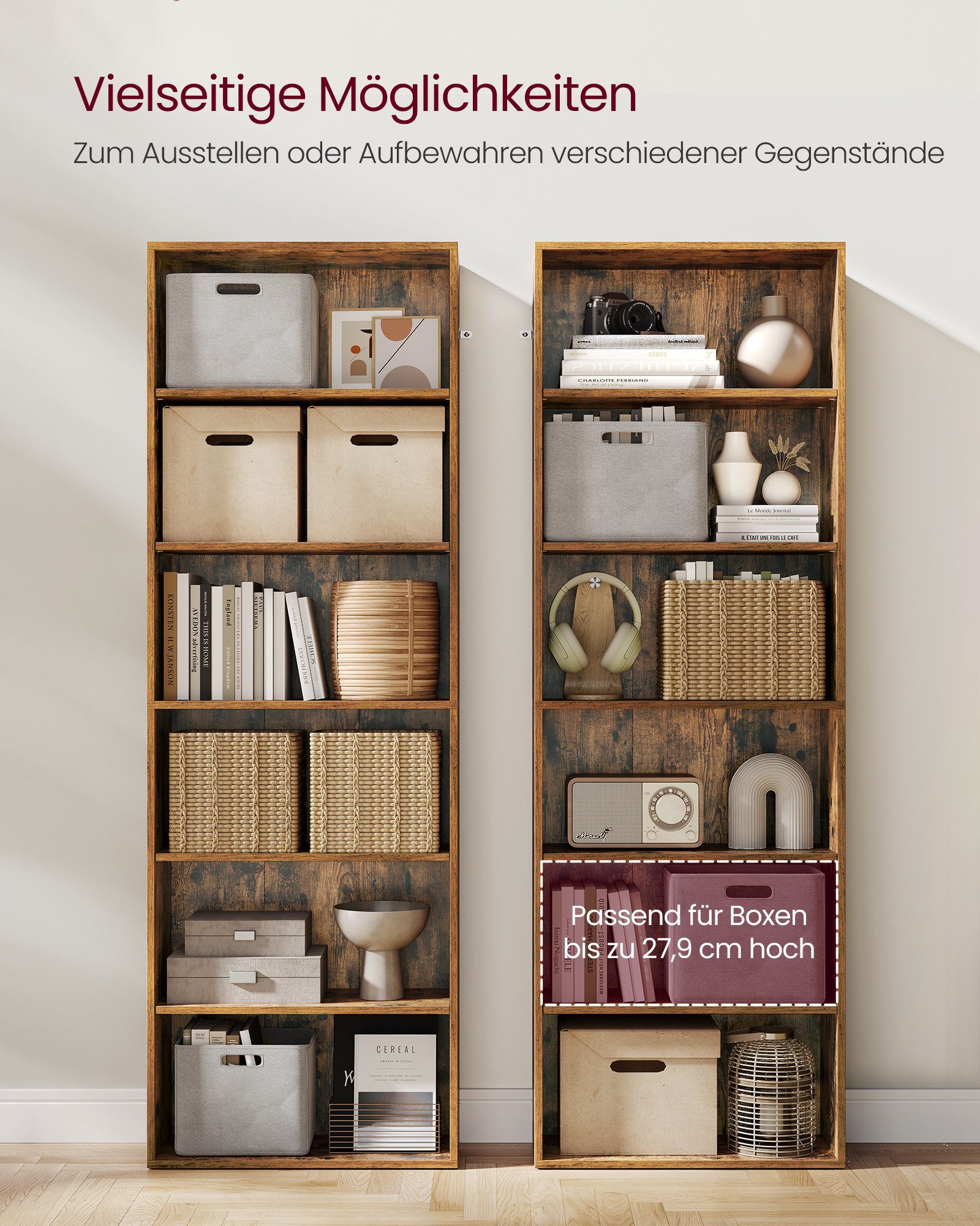 VASAGLE Bücherregal, mit 5/6 Ebenen, offenes Aufbewahrungsregal, Standregal, für Wohnzimmer