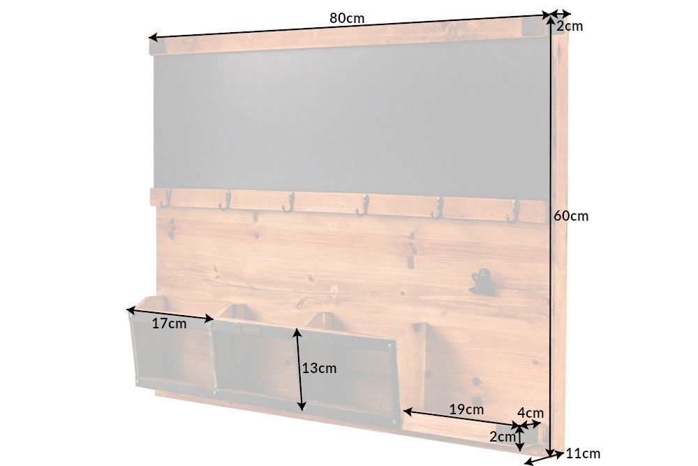 riess-ambiente Wandboard HERITAGE 80cm natur, 1-tlg., Flur · Holz · Schlüsselbrett · 6 Haken · Kreidetafel