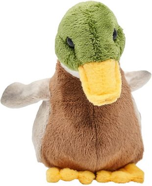 Uni-Toys Kuscheltier Ente mit Stimme - 16 cm (Länge) - Plüsch-Vogel - Plüschtier, zu 100 % recyceltes Füllmaterial!