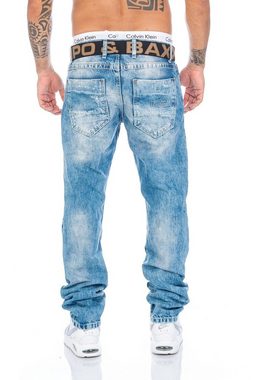 Cipo & Baxx Regular-fit-Jeans Herren Jeans Hose im Destroyed Look mit farbigen Stoff unterlegt Destroyed Look mit farbigen Stoffunterlegungen, Gürtel inklusive