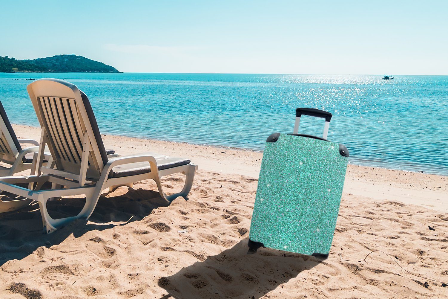 MuchoWow Handgepäckkoffer Geburtsstein - Türkis - Fische - Muster, 4 Rollen, Reisetasche mit rollen, Handgepäck für Ferien, Trolley, Reisekoffer