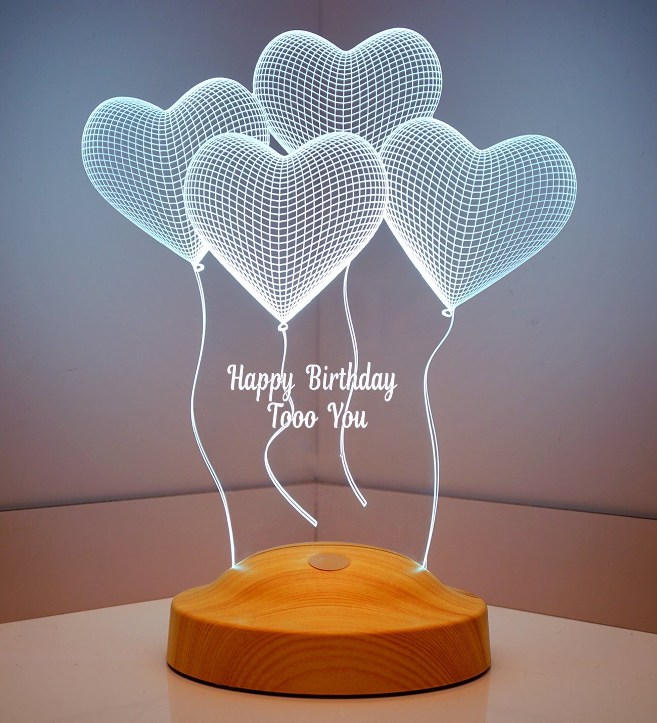 Geschenkelampe LED Nachttischlampe Vier Herzen 3D LED Geburtstagslampe Geschenkelampe, LED fest integriert, 6 Farben, LED Lampe