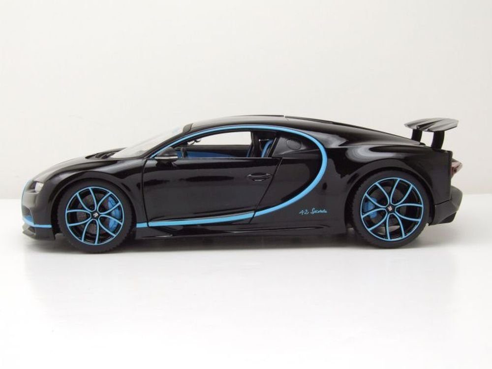 Bburago Modellauto Bugatti Chiron 42 Sekunden Weltrekord 2016 schwarz, Maßstab 1:18