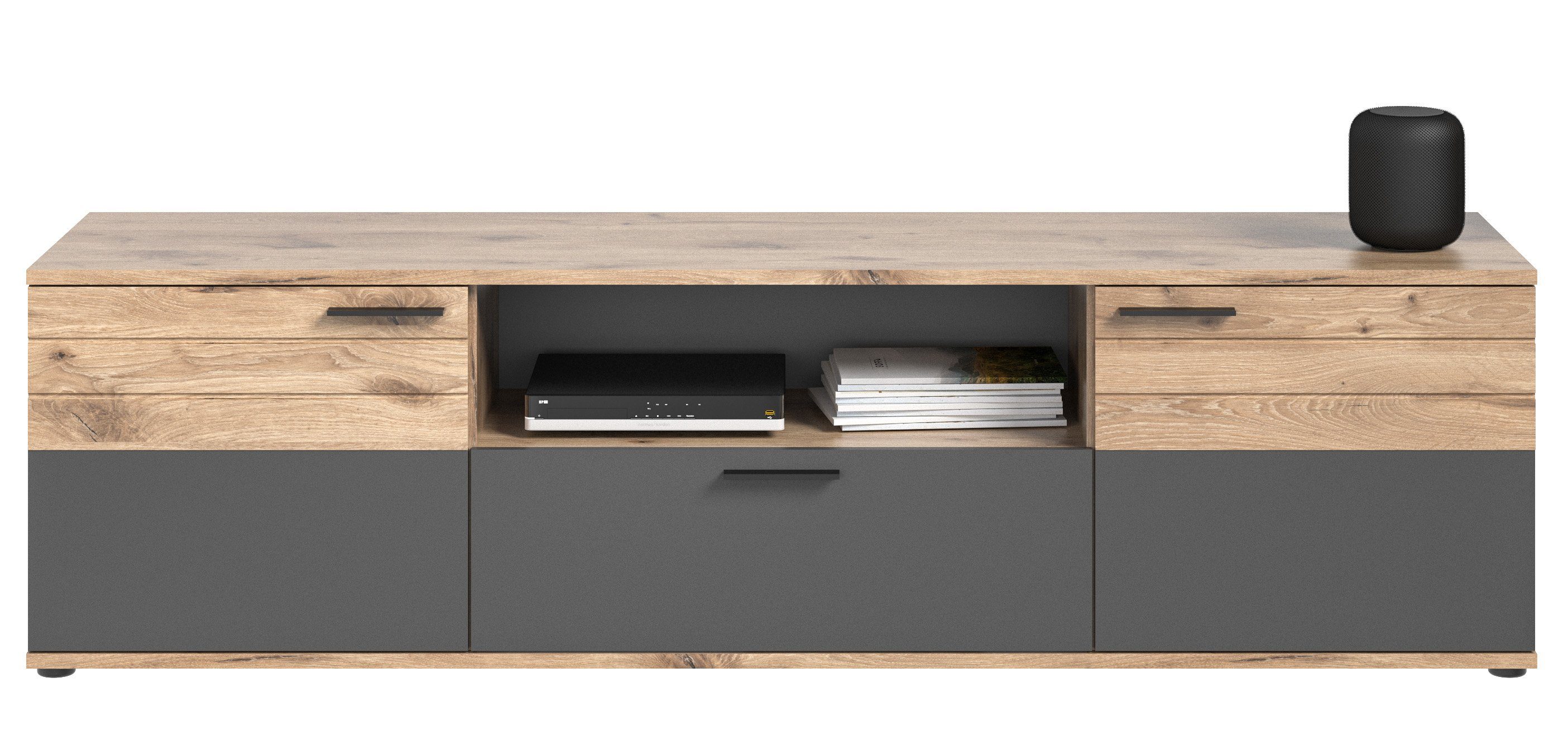 furnling Lowboard Moskau, 194 x 53 x 48 cm, in Eiche/Grau mit Softclose-Funktion, Sideboard