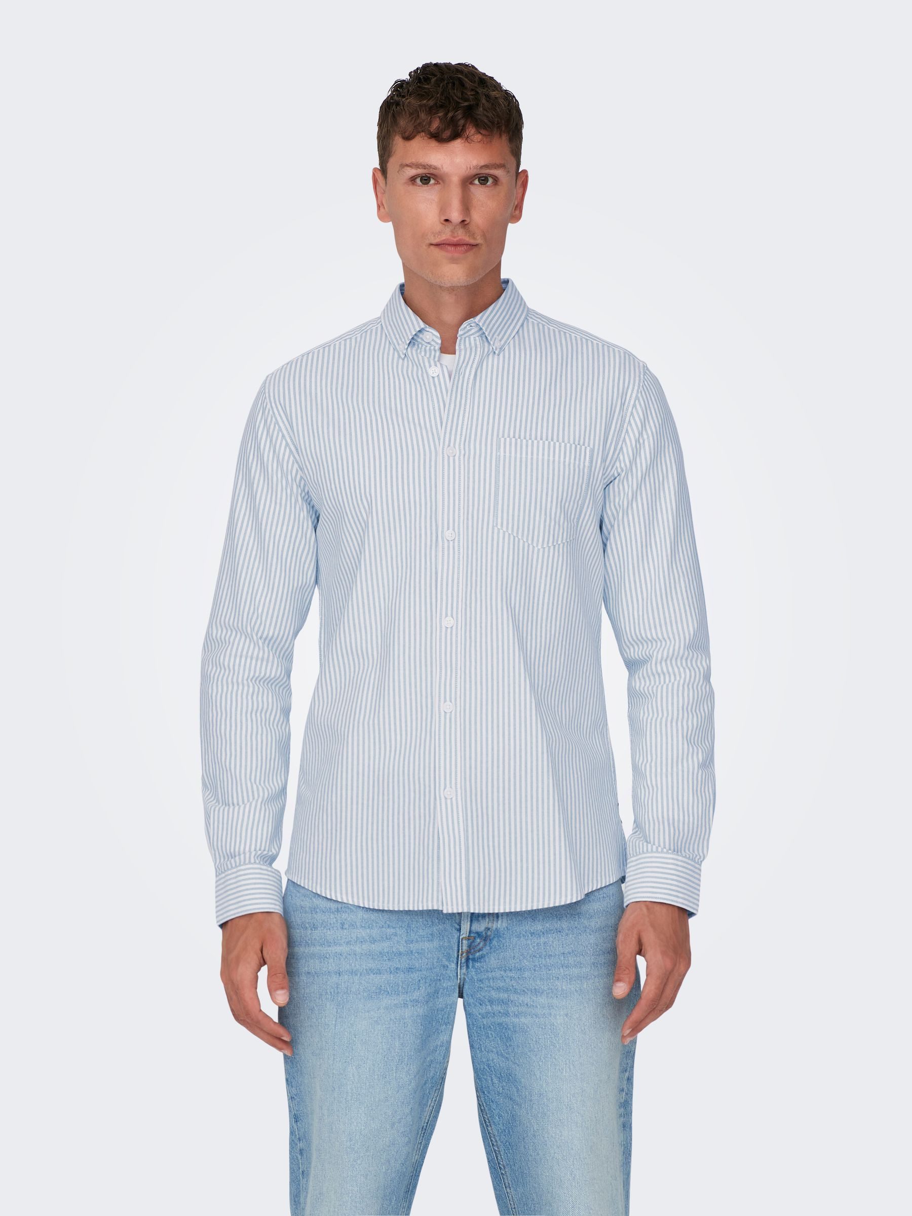 Langarmhemd Streifenhemd mit Button-down-Kragen aus Baumwollmischung