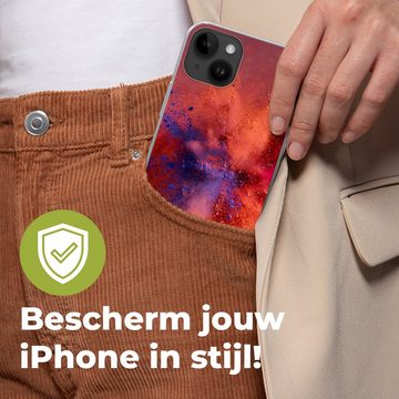MuchoWow Handyhülle Puder - Rot - Orange - Abstrakt, Handyhülle Telefonhülle Apple iPhone 14 Plus