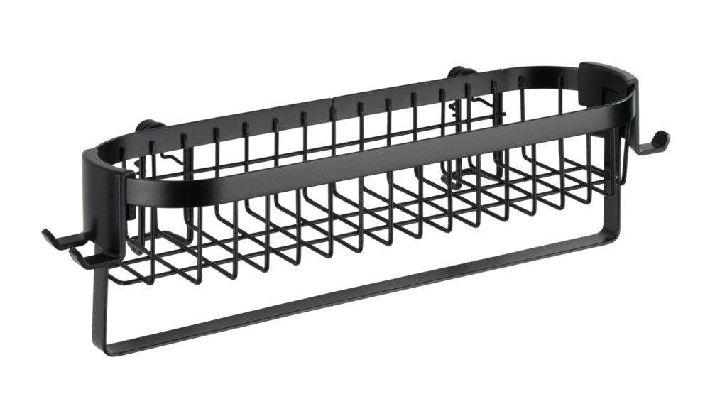 WENKO Badregal Hängeregal mit Haken und Handtuchhalter Classic Plus, Farbe schwarz