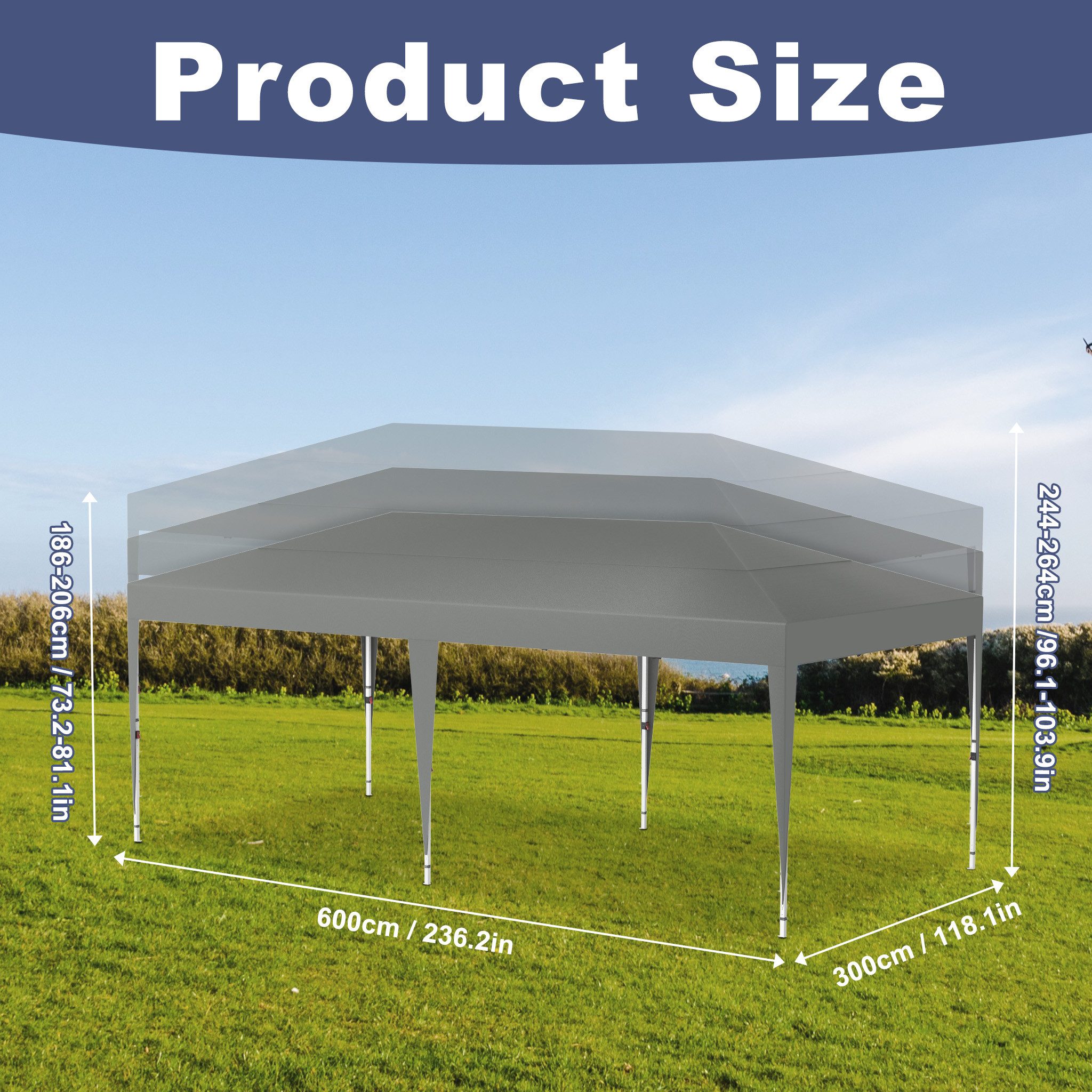 FIVMEN Partyzelt Gartenlauben 3x6m Gartenpavillon Pavillon ohne Seitenteile