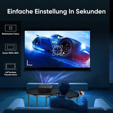 Puxinat 5G WLAN Zwei-Wege Bluetooth 4K Heimkino Portabler Projektor (20000 lm, 10000:1, 1920 x 1080 px, Mit Elektrischer Fokus und Trapezkorrektur und Zoom Kompatibel mit TV)