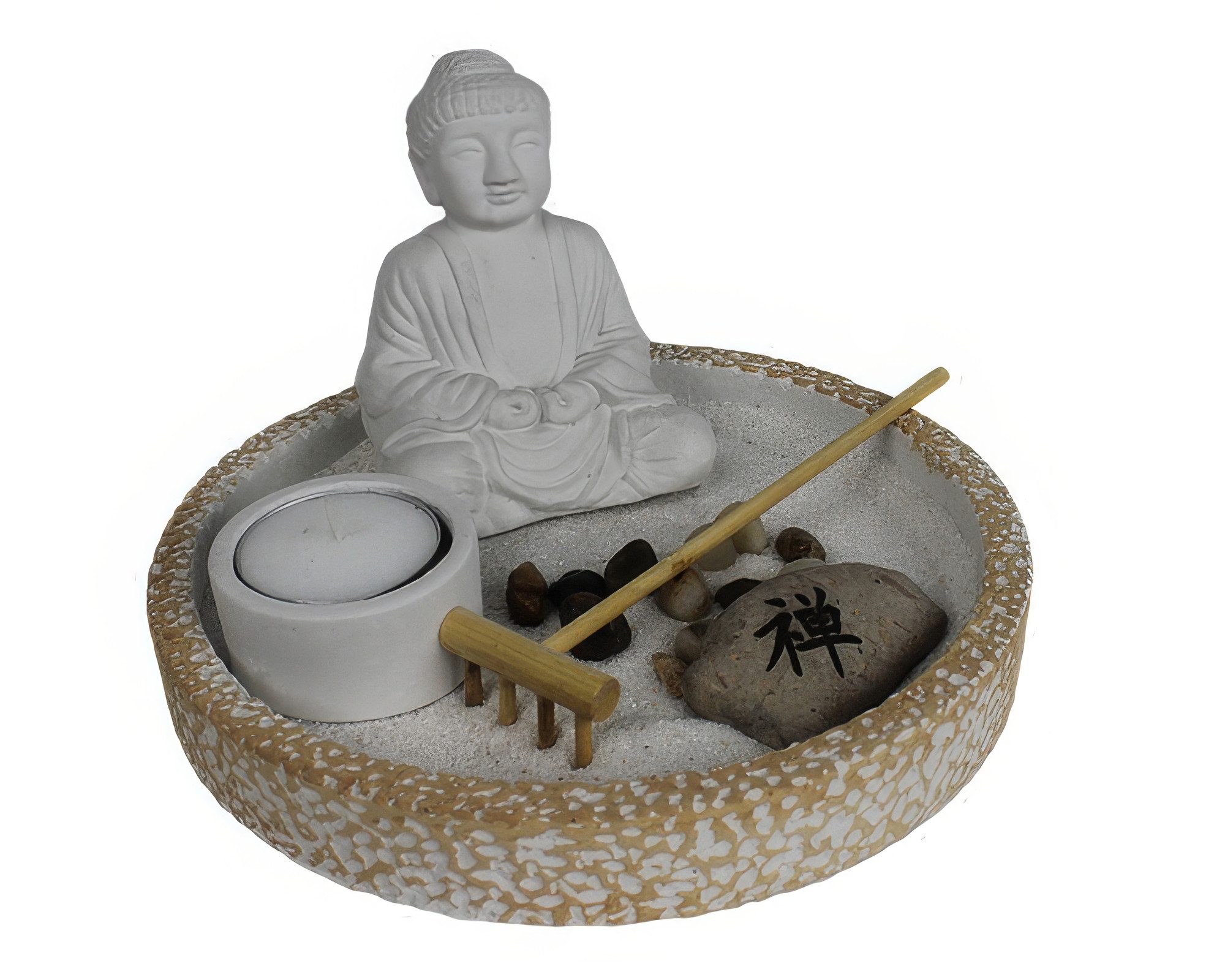 Yudu Dekofigur Zen - Garten mit Buddhafigur mit Kerzen Dekostein Nr: YH-14