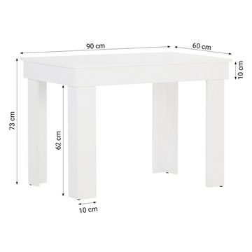 Homestyle4u Esstisch Tisch 90x60 cm Weiß Holz Wohnzimmertisch (kein Set)