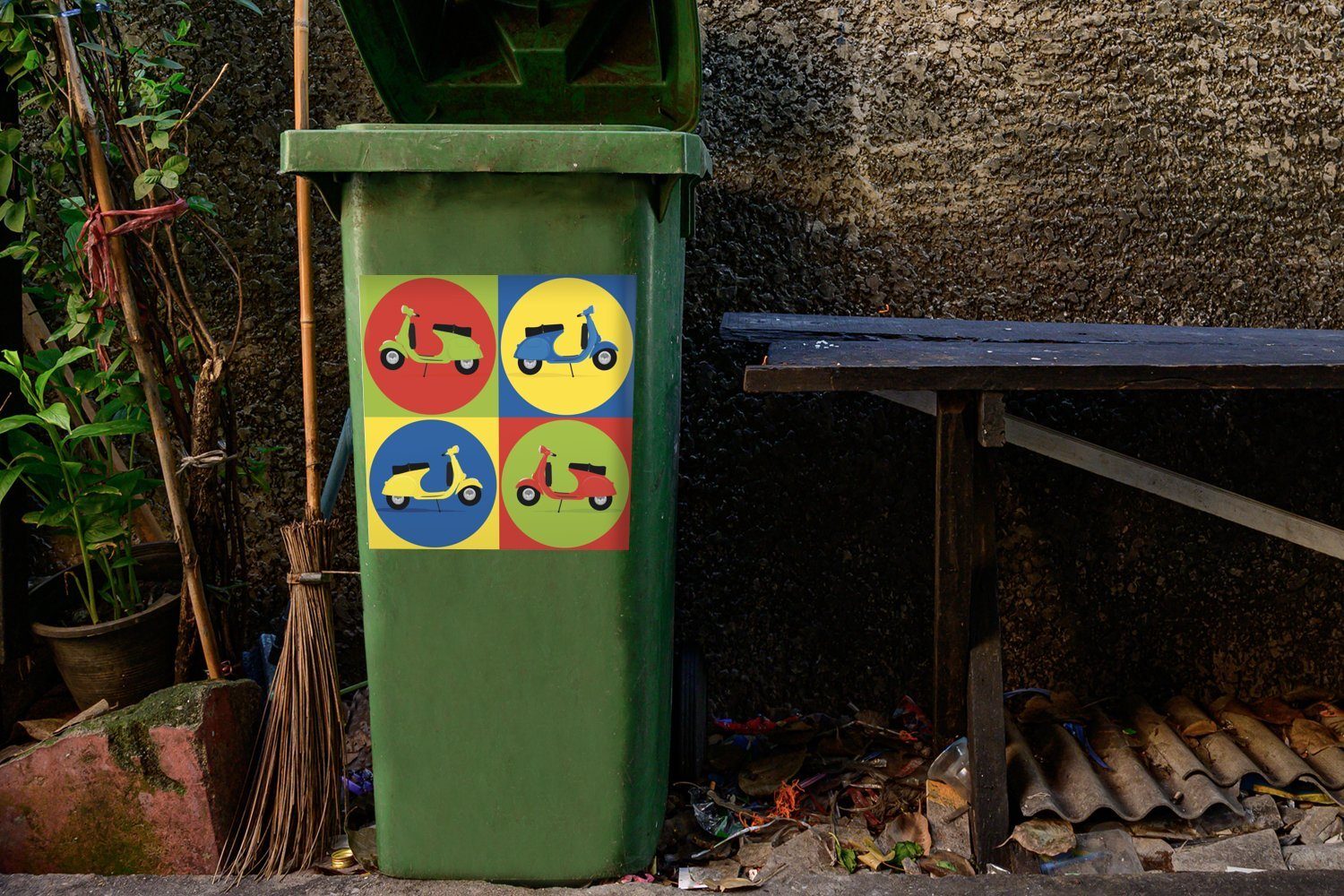 Farben St), Sticker, Vespa einer Mülltonne, Mülleimer-aufkleber, Wandsticker in Abfalbehälter MuchoWow Container, Abbildungen verschiedenen (1 Vier