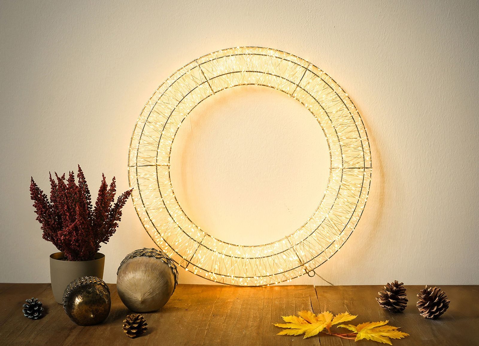 BURI Lichterkette LED Lichterkranz 50cm mit Timer warmweiß Drahtkranz Weihn günstig online kaufen