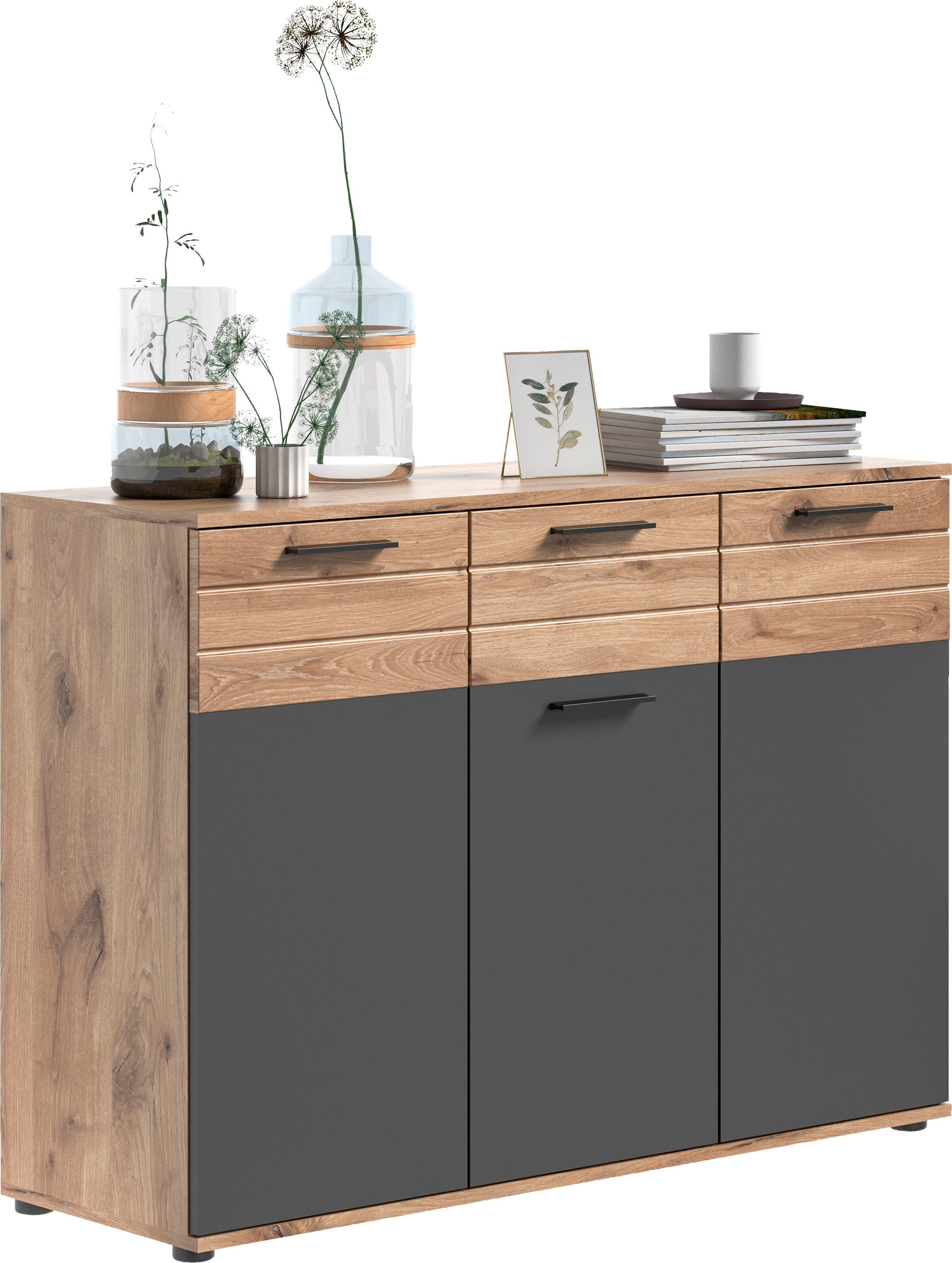 INOSIGN Sideboard Riga, Breite 120cm, 3 Türen, 1 Schubkasten, 5 Einlegeböden, 8 Fächer, hochwertige Rillenfräsung, mit Softclose, Kommode, Anrichte, Schrank