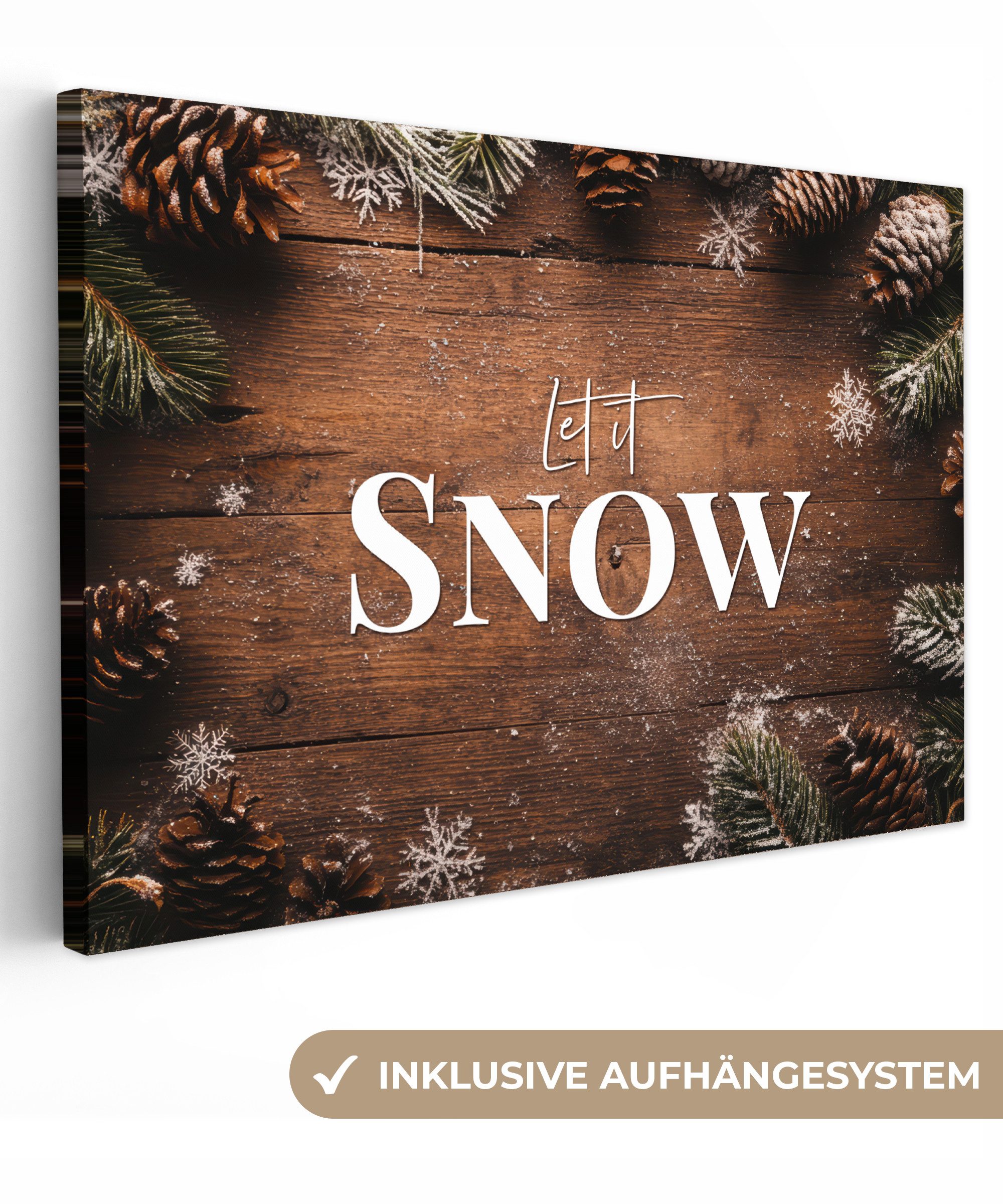 OneMillionCanvasses® Leinwandbild Schnee - Holzoptik - günstig online kaufen
