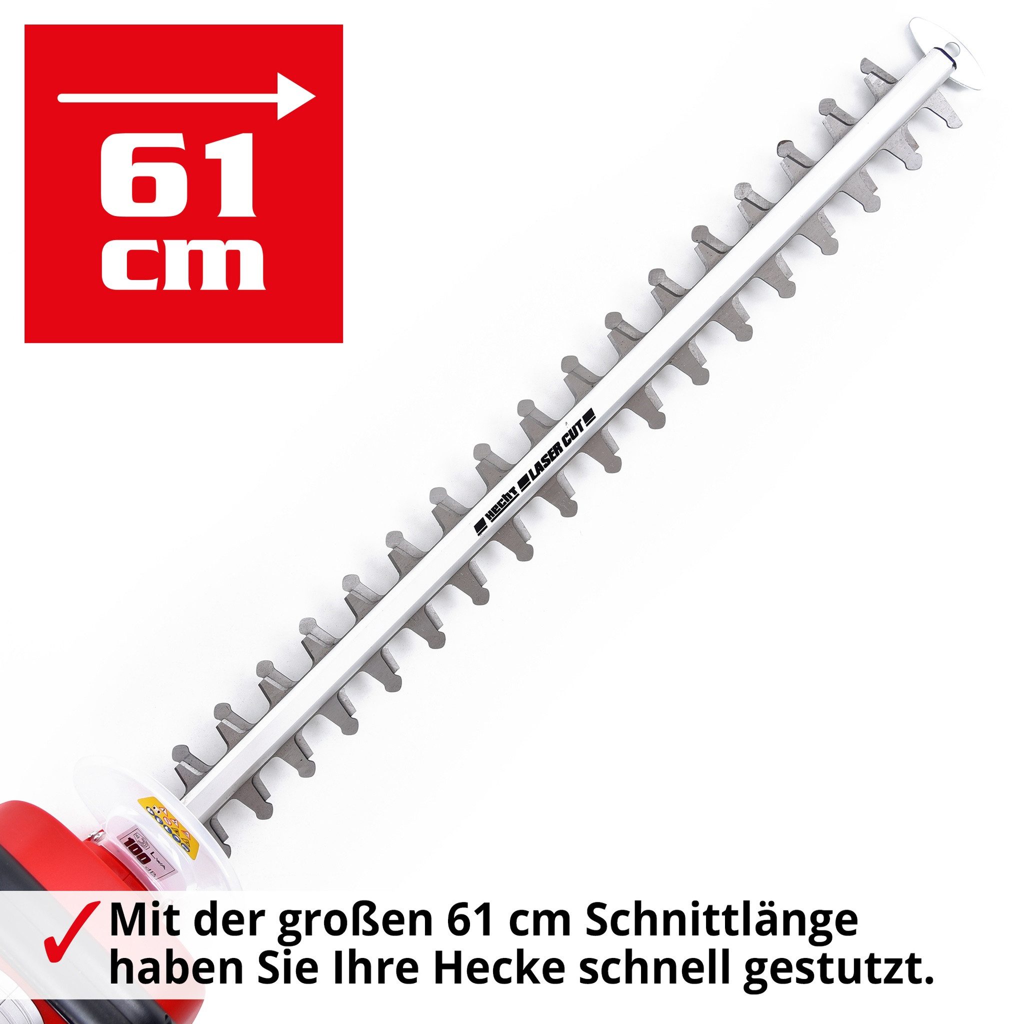 Hecht Elektro-Heckenschere mit LaserCut Messer 61 cm Schnittlänge 600W, Diamant geschliffene Messer, Metallgehäuse