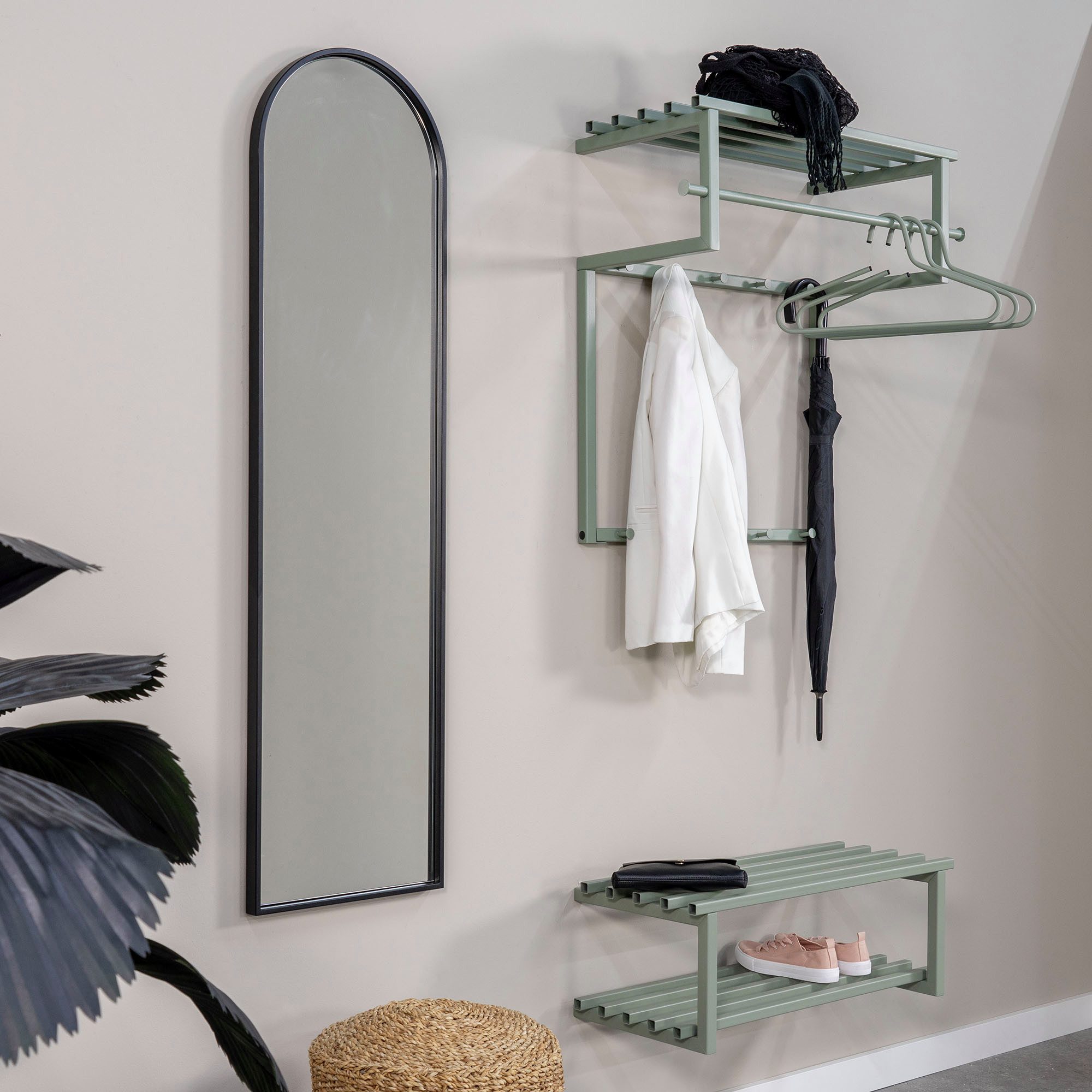 Spinder Design Garderobenleiste RIZZOLI (1 St), Familiengarderobe aus Stahl mit 10 Haken, Hutablage und Kleiderstange