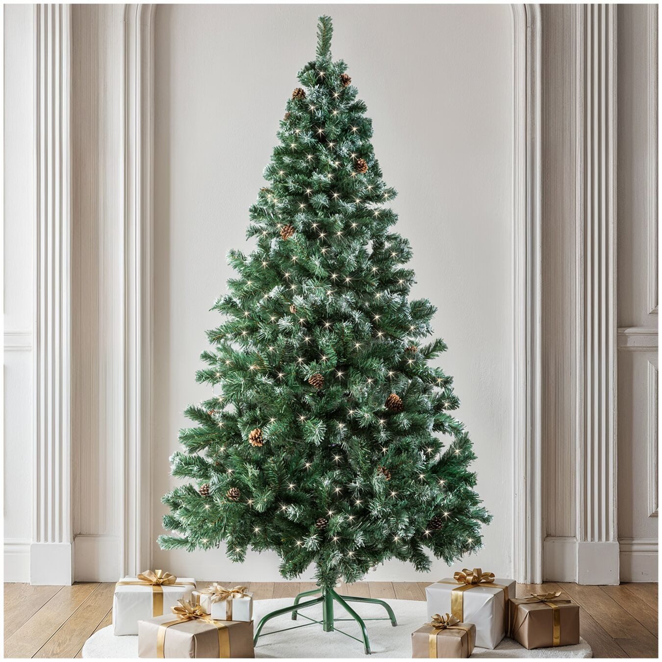 tectake Künstlicher Weihnachtsbaum Set Weihnachtsbaum mit Lichterkette, Undekorierter/Unbeleuchteter Baum, 180 cm, künstlich mit Zapfen