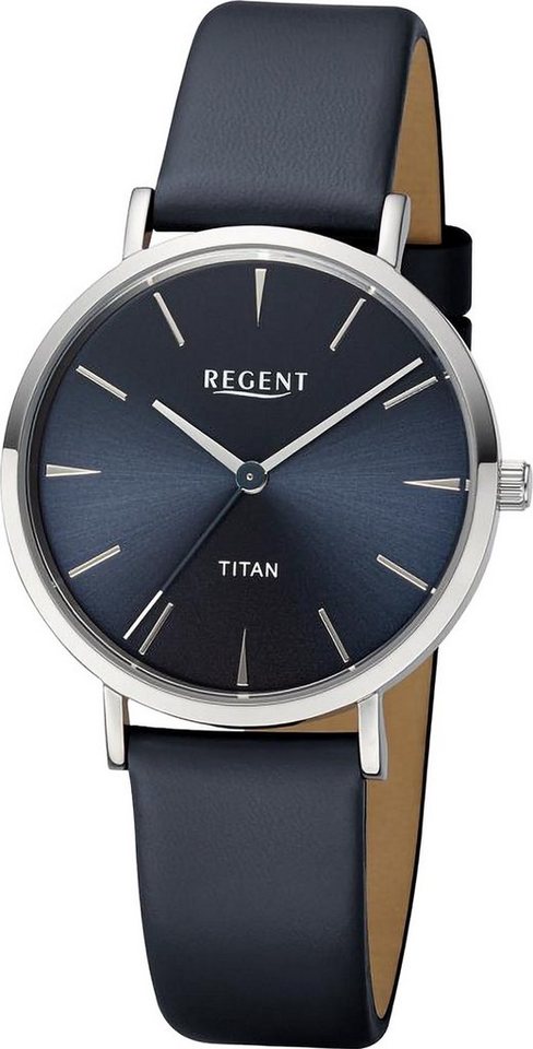 Regent Quarzuhr Regent Damen Armbanduhr Analog, Damen Armbanduhr rund,  extra groß (ca. 36mm), Lederarmband