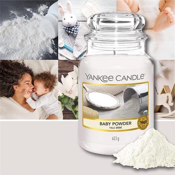 Yankee Candle Duftkerze Baby Powder 623 g (im Glas mit Deckel), Duft nach Mandel, Blume und Moschus, Brenndauer bis zu 150 Stunden