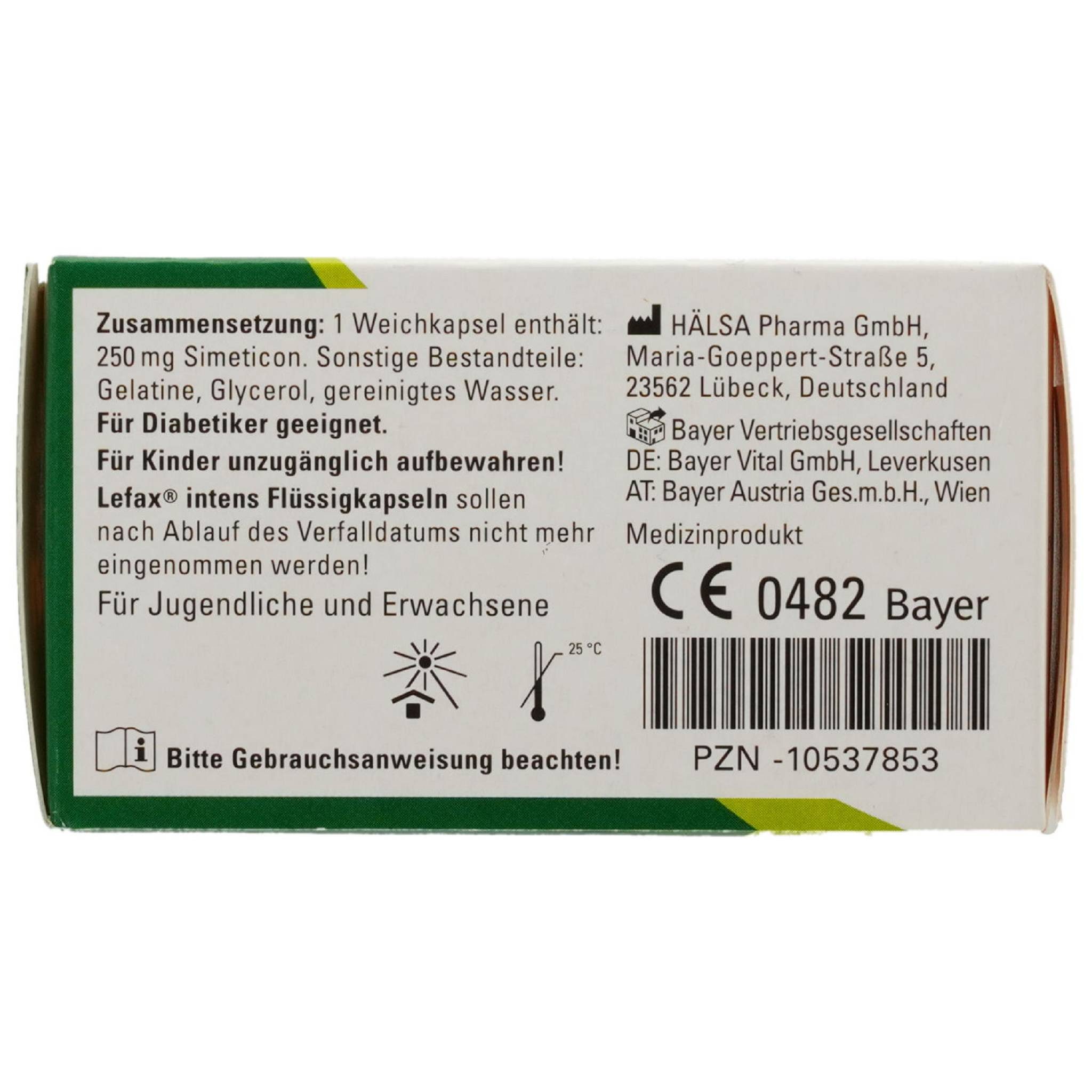 Bayer Vital GmbH LEFAX intens Flüssigkapseln 250 mg Simeticon Kapseln