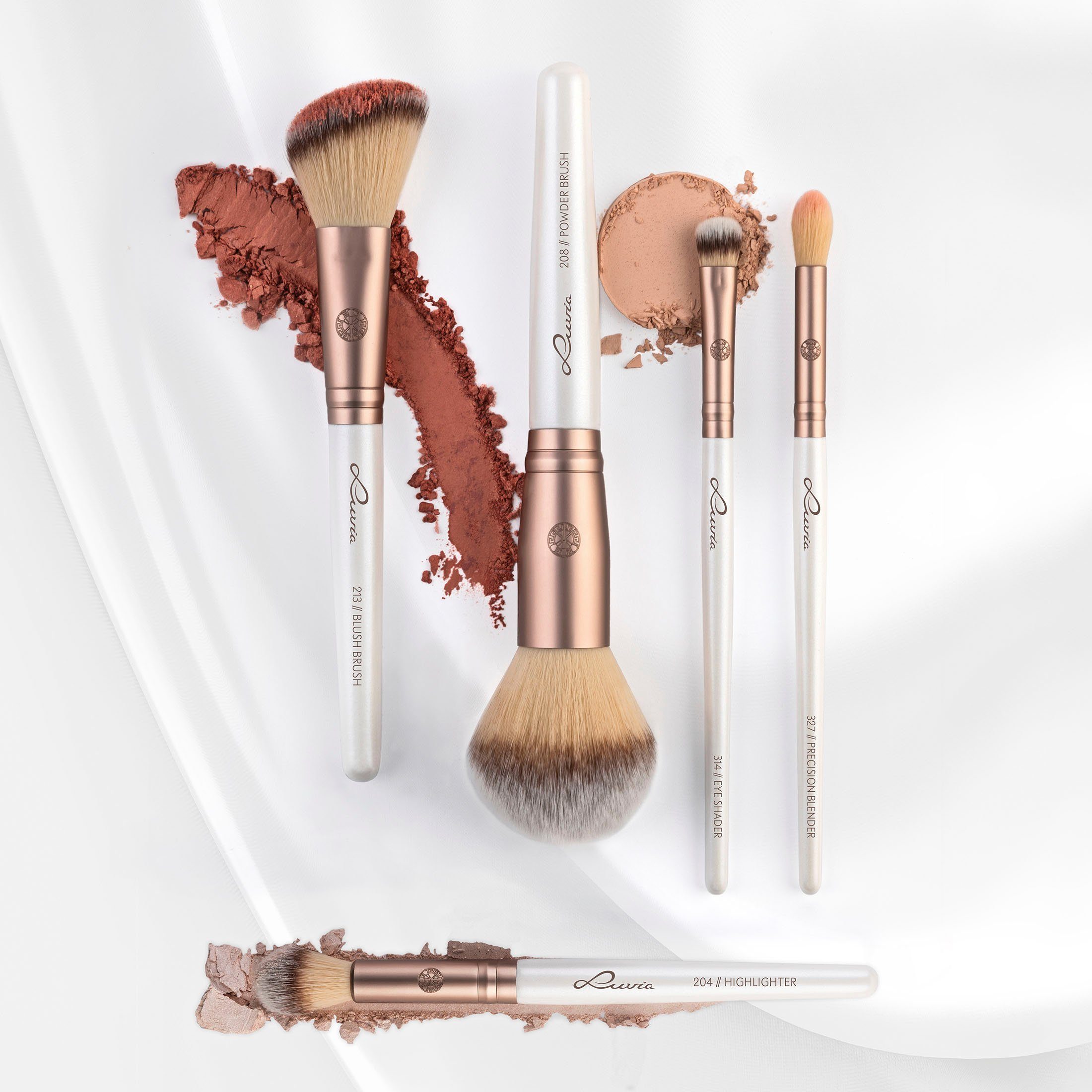 Luvia Cosmetics Kosmetikpinsel-Set DAILY ESSENTIALS, 5 tlg., Nurai-Pinselhaar, vegan und hautfreundlich, verliert keine Haare.