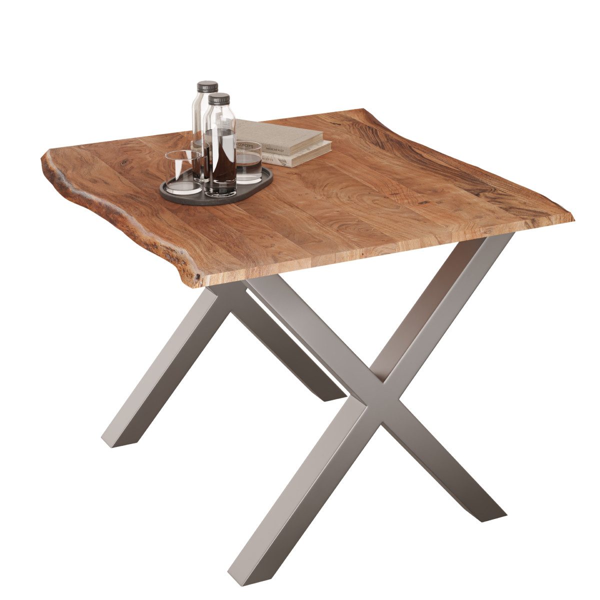 Liadomo Baumkantentisch Maxi, Massiver Akazien-Esstisch mit Baumkante und X-Gestell