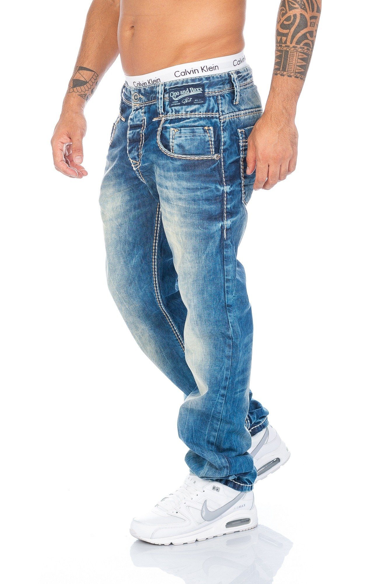 & Cipo mit Baxx Slim-fit-Jeans Herren dicken Kontrastnähten Jeans Hose