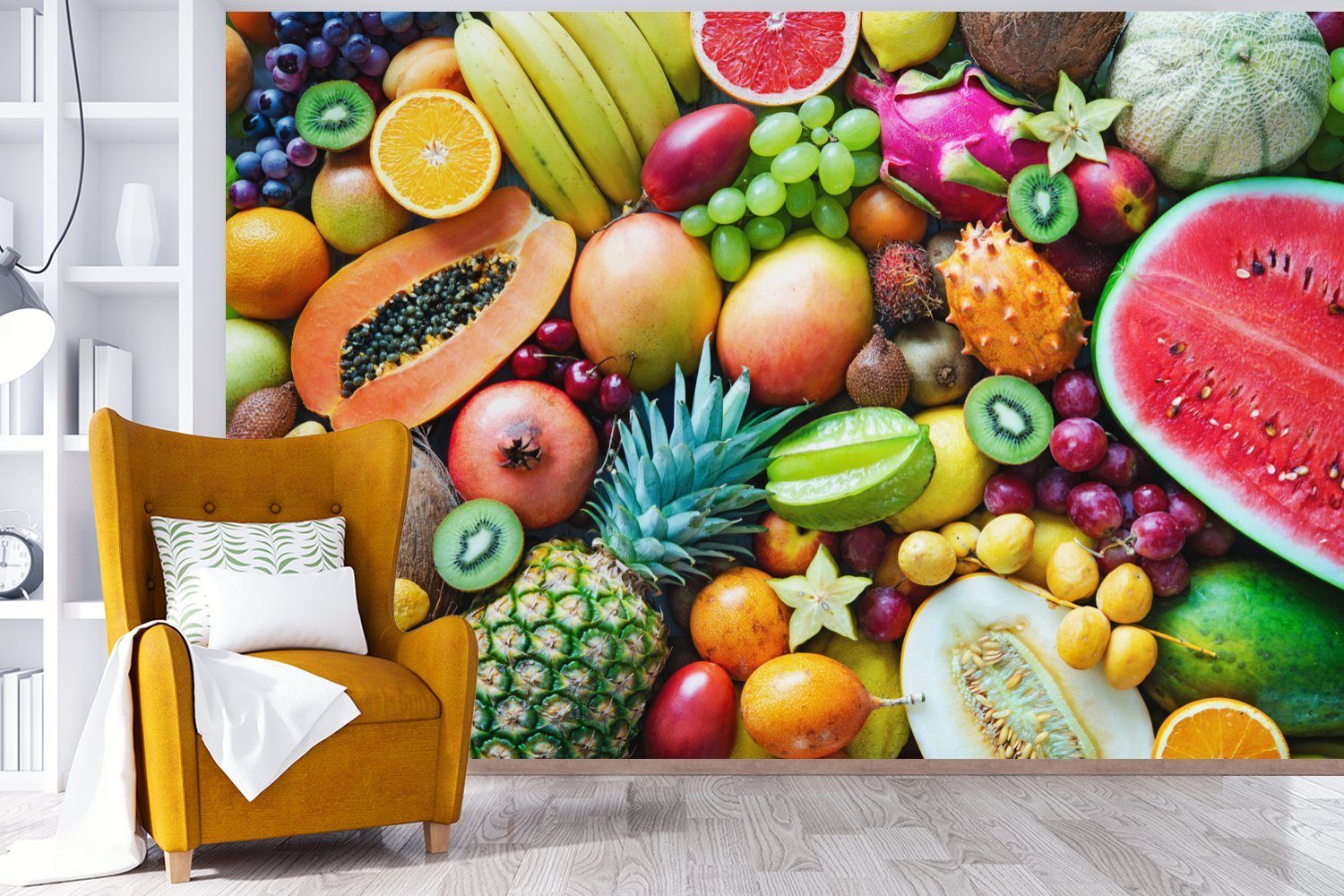 MuchoWow Fototapete Obst für bedruckt, Wohnzimmer, Tapete St), Kinderzimmer, Vinyl Schlafzimmer, (6 - Tropisch, Matt, - Wallpaper Ananas